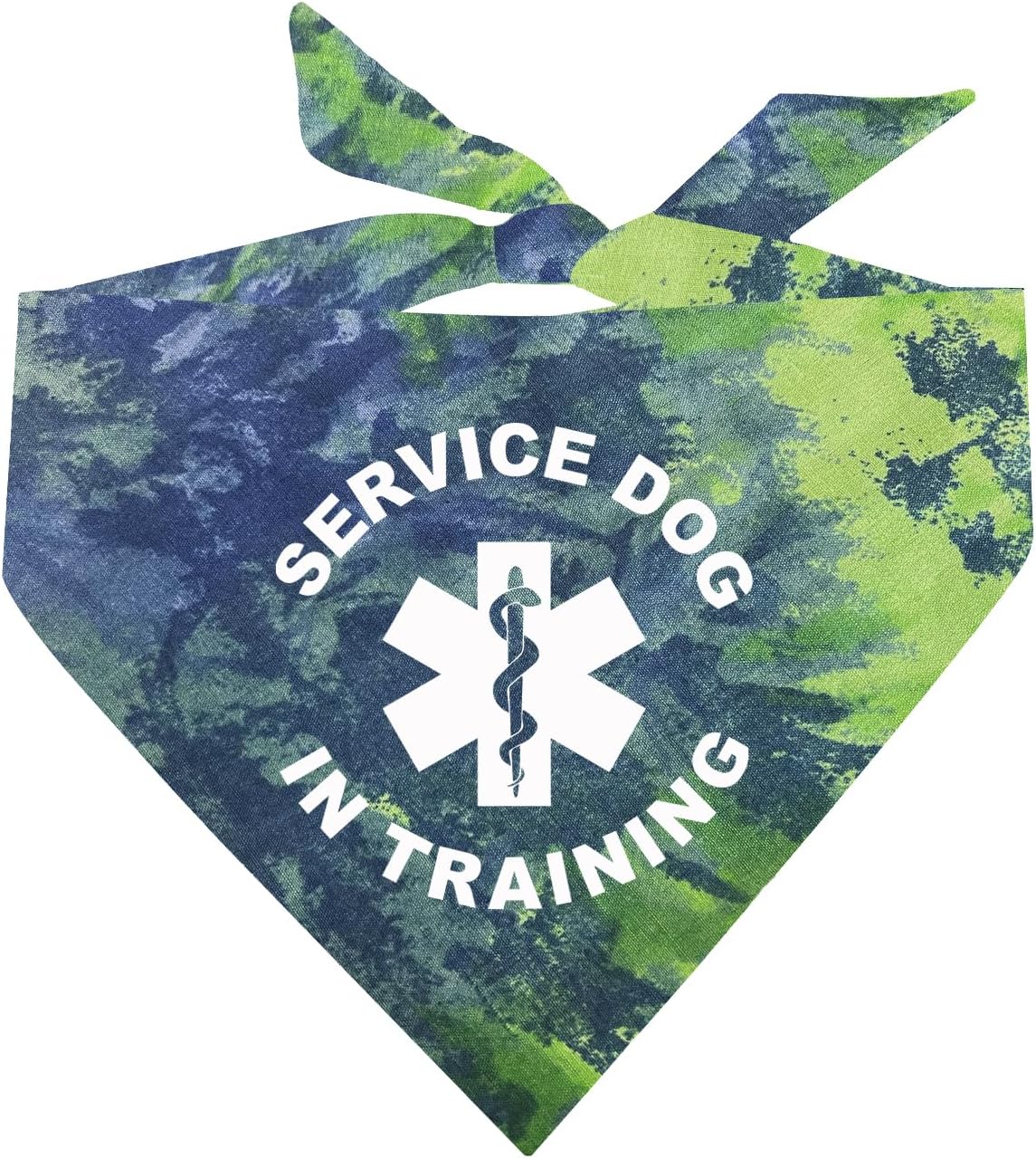 Service Dog in Training Dog Bandana | 100% Cotton Tie Dye Triangle |Service Dog | Working Animal | Assistance | One Size | Green/Blue Scrunch (289)