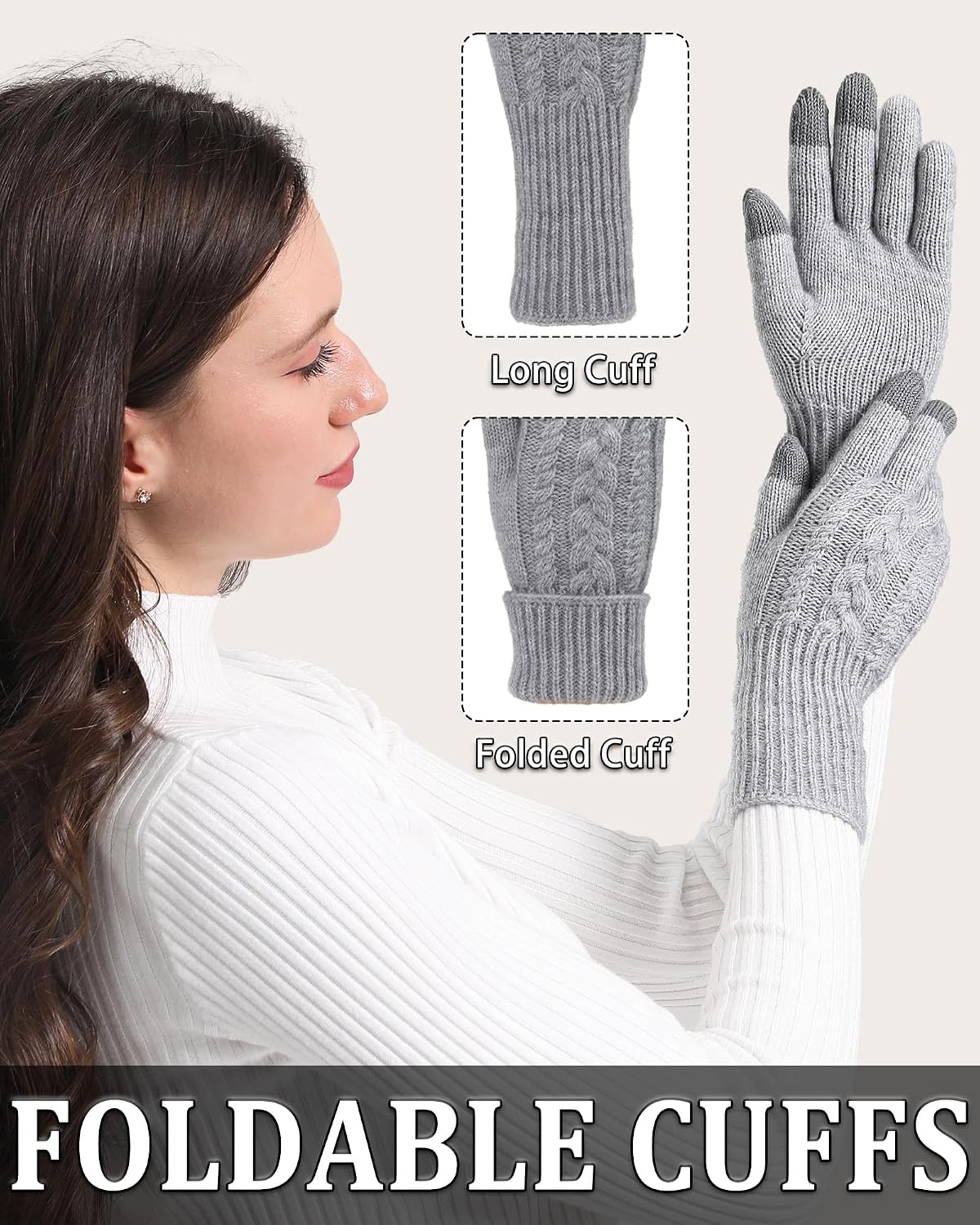2 Pairs Winter Gloves for Women Cold Weather, Touch Screen Thermal Warm Fleece Lined Knit Gloves for Christmas Gifts