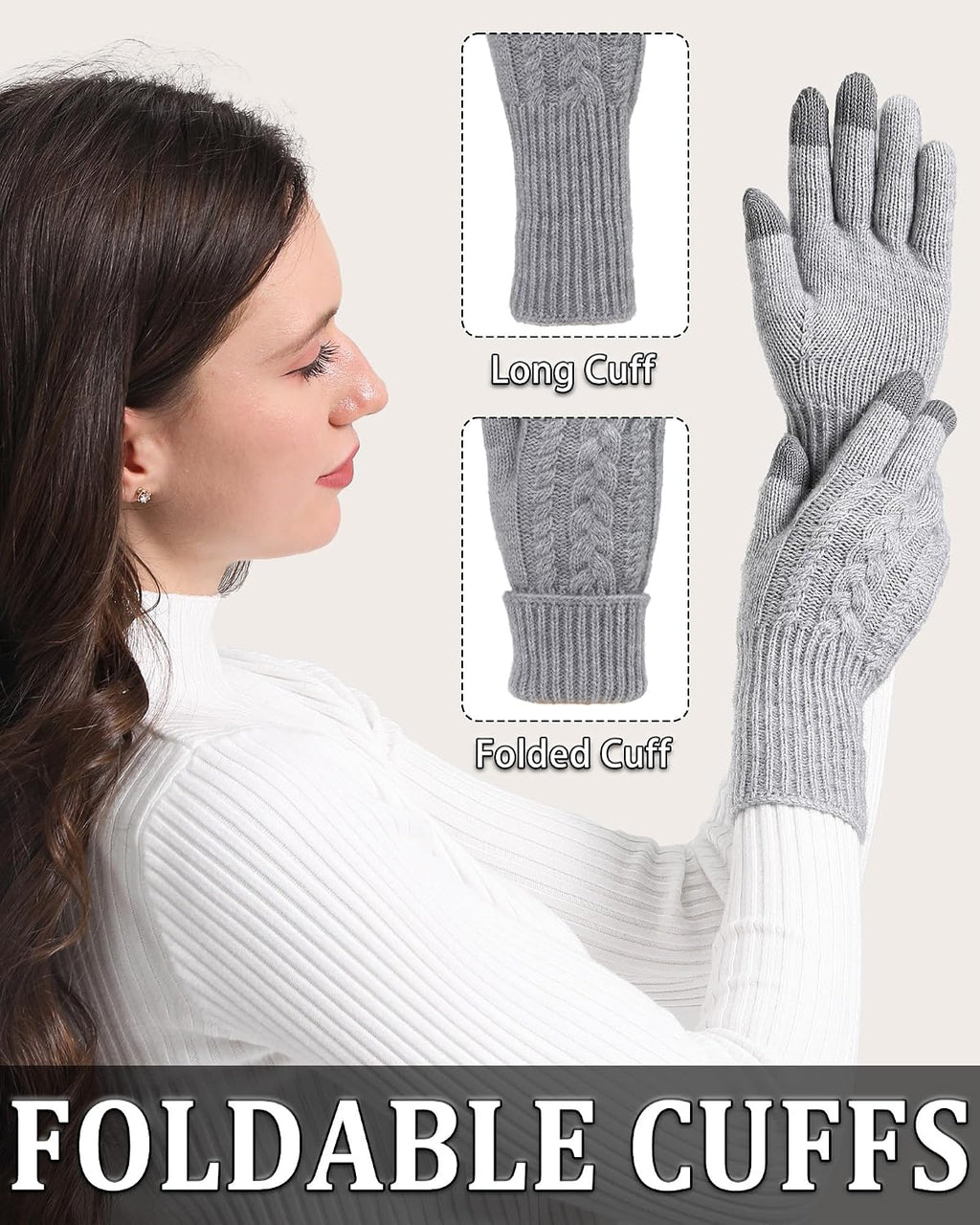 2 Pairs Winter Gloves for Women Cold Weather, Touch Screen Thermal Warm Fleece Lined Knit Gloves for Christmas Gifts