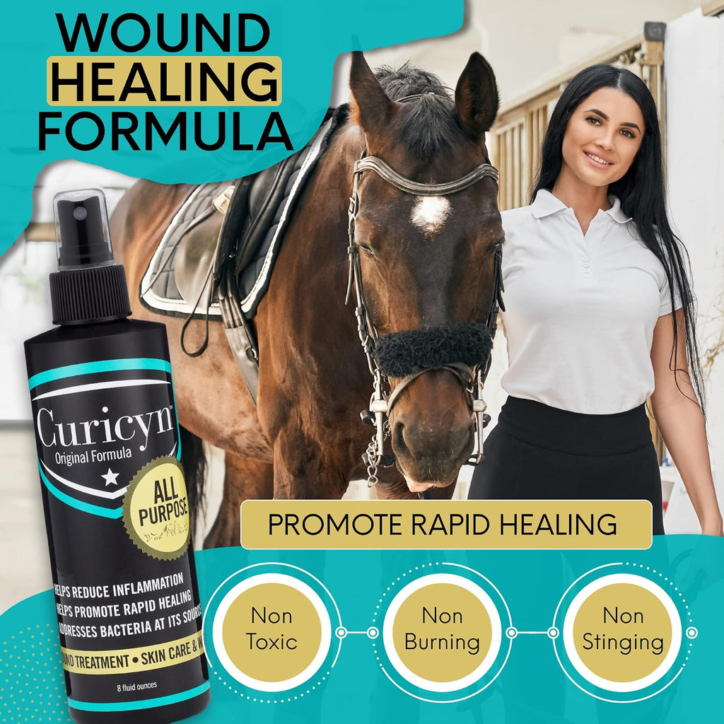 Curicyn Wound Care for Dogs, Cats & Livestock 8oz - All Natural, Fast Acting Wound Care for Pets, Safe Wound Care for Cats - Works on Varied Ailments, Easy Application Spray Bottle