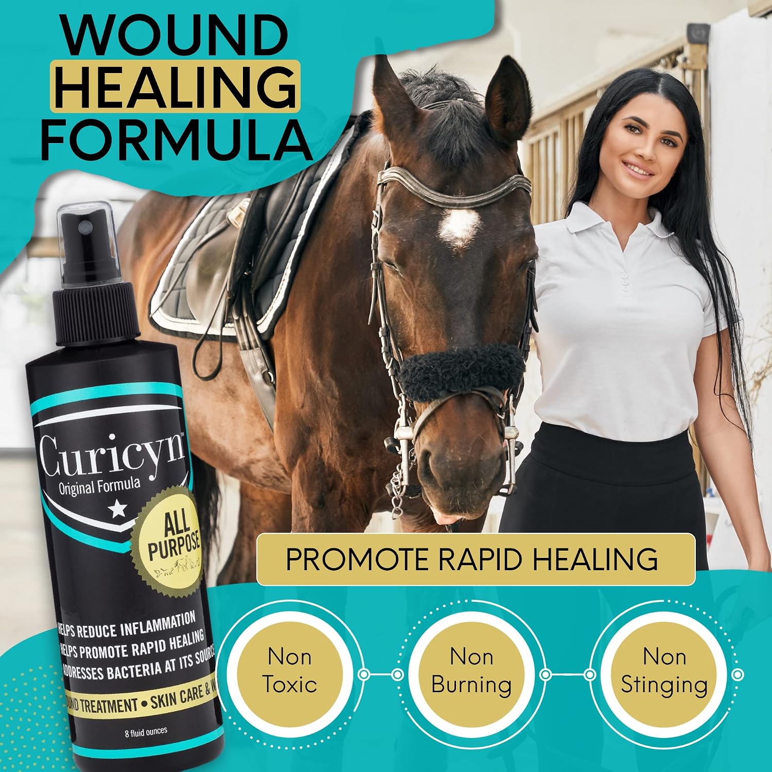 Curicyn Wound Care for Dogs, Cats & Livestock 8oz - All Natural, Fast Acting Wound Care for Pets, Safe Wound Care for Cats - Works on Varied Ailments, Easy Application Spray Bottle