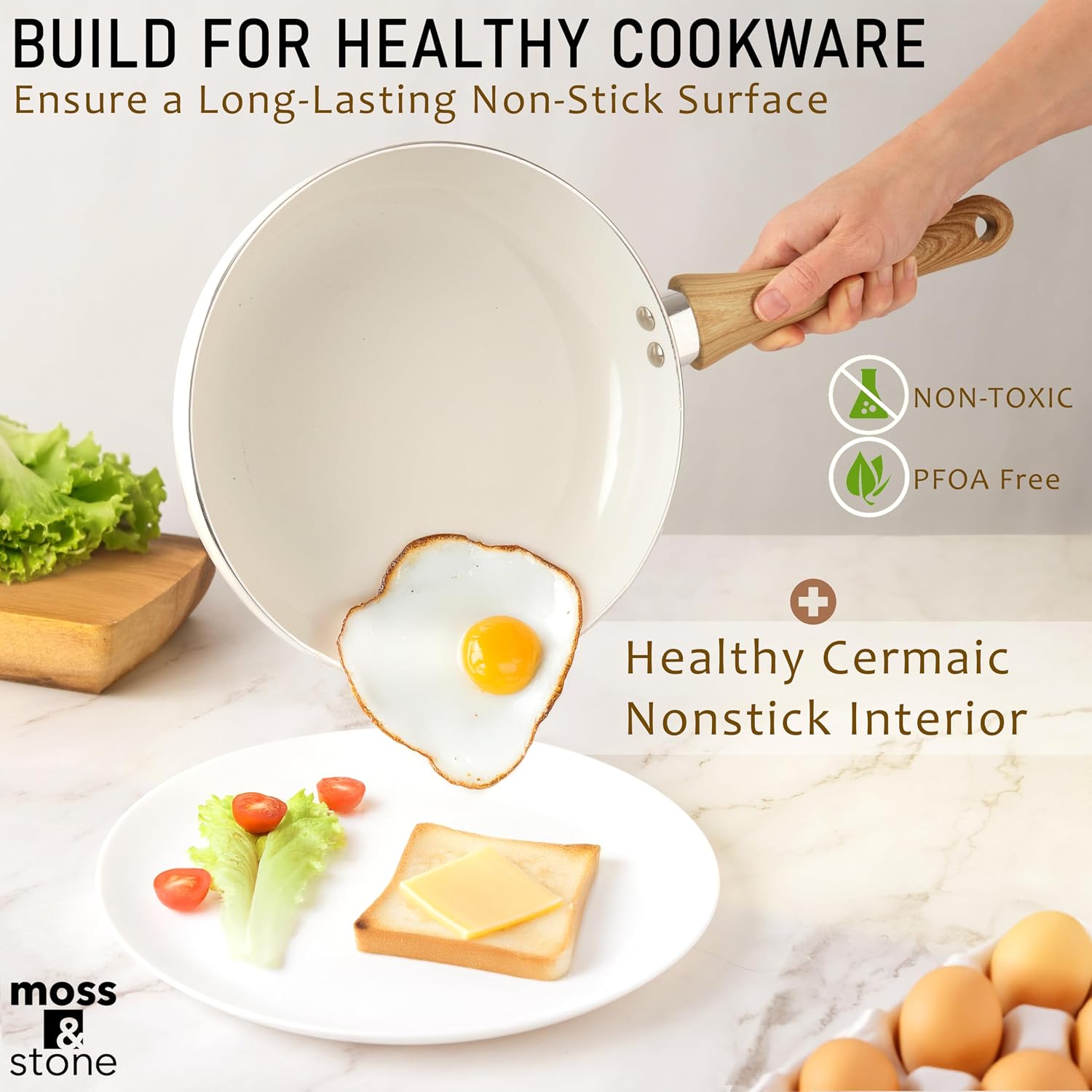 Moss & Stone Pots and Pans Set Nonstick, 6-Piece Induction Cookware Set