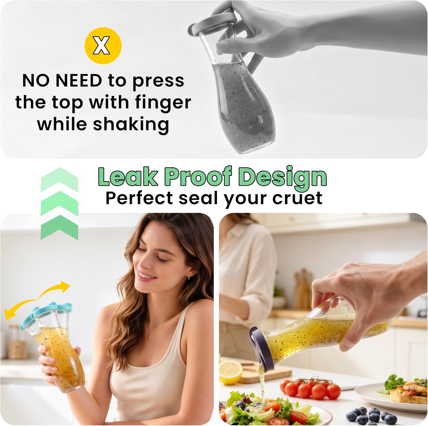 Replacement Lids for Good Seasons Cruet, Silicone Lid for Italian Dressing Mix Cruet Bottle, Leak-proof Seal, Food-Grade Cover, Dishwasher Safe (Bottle Not Included, 4-Pack 2 Colors)