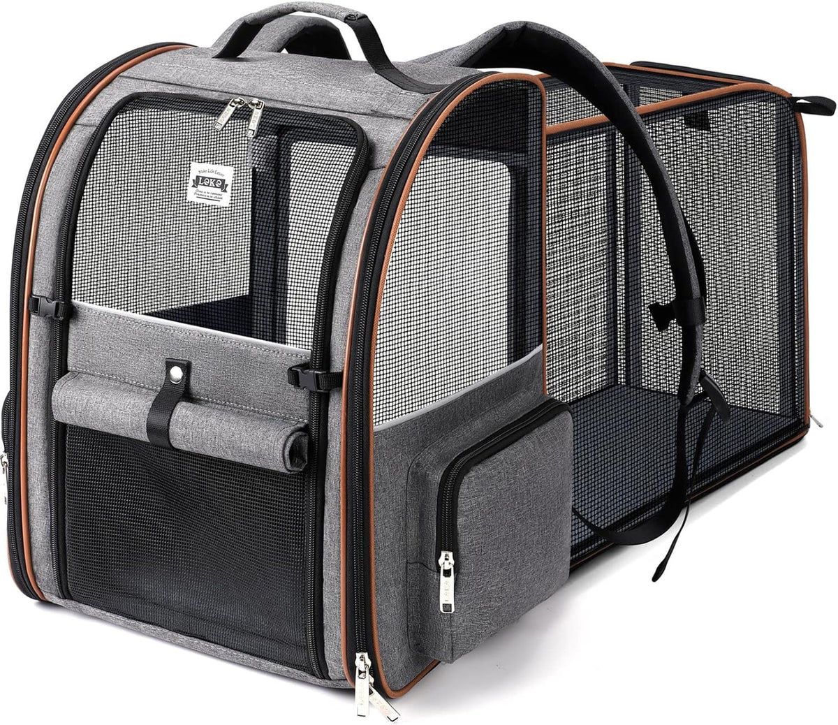 Cat Carrier Backpack, Expandable Pet Carrier with Sun Shade & Full Front Opening, Breathable Mesh Backpack for Small Dogs & Medium Cats Up to 18 Lbs, Foldable for Hiking, Camping (Grey)