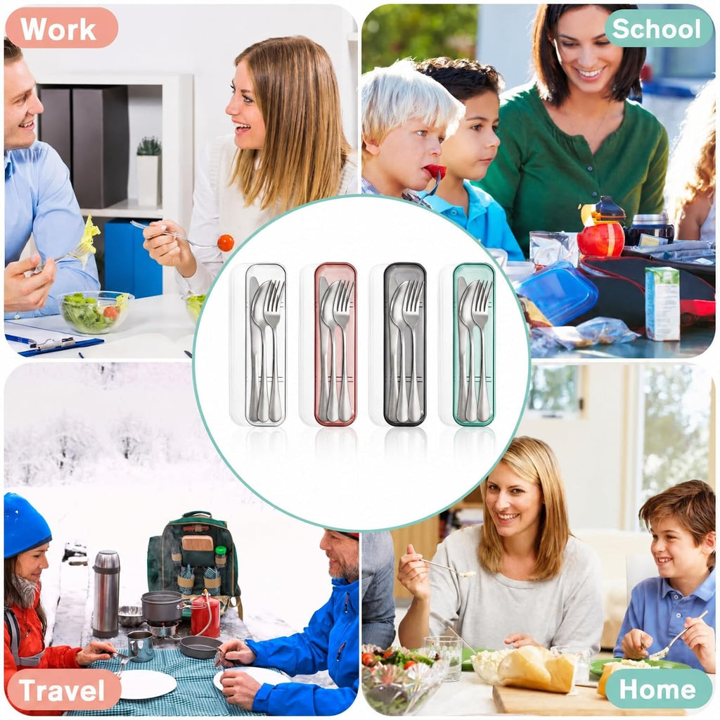 Nicunom 8 Pack Travel Silverware Set with Case, Reusable Utensils for Lunch