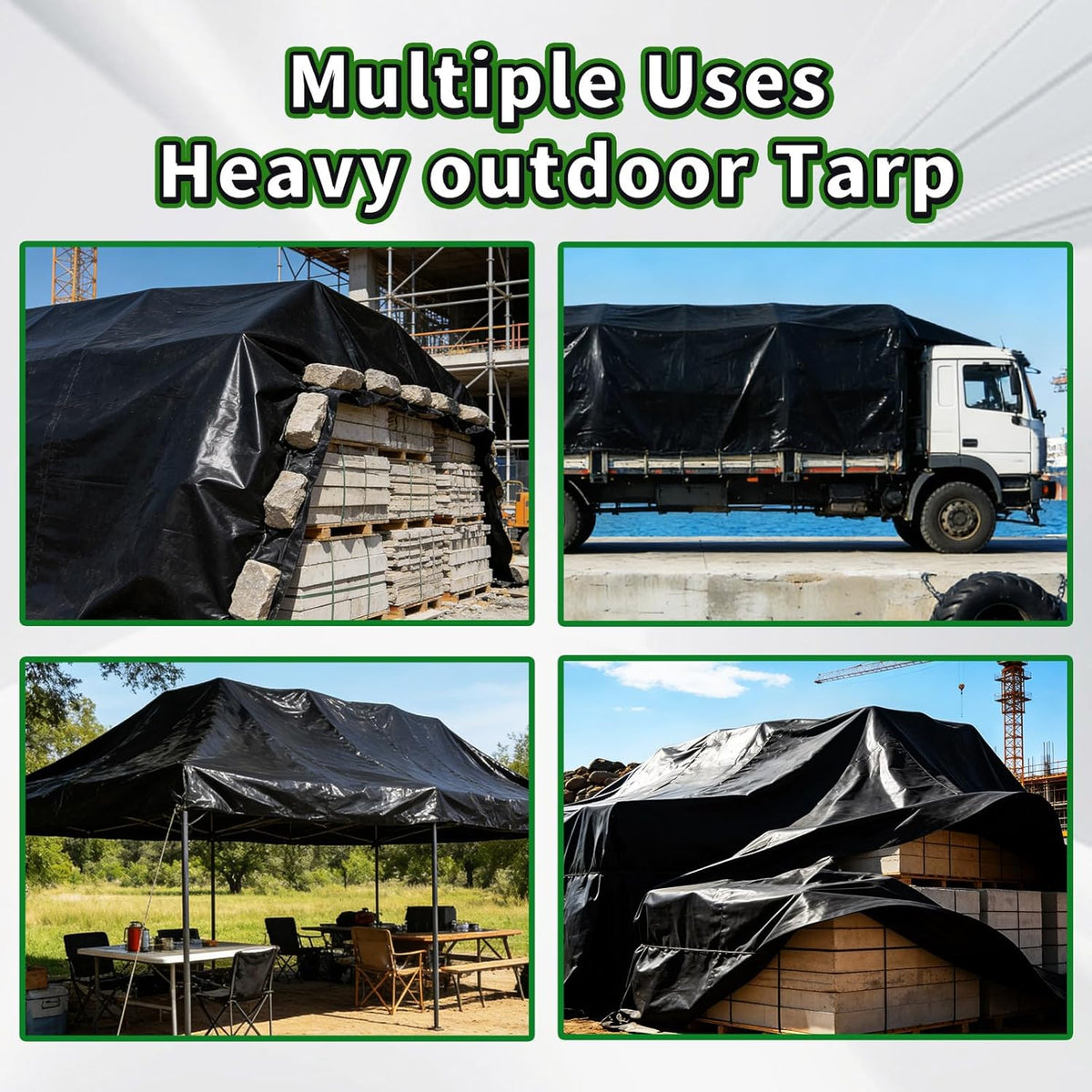 Black Tarps Heavy Duty Waterproof 10x12, 12 Mil Thick, High Durability, Rip and Tear Resistant with Metal Grommets Every 20 Inches