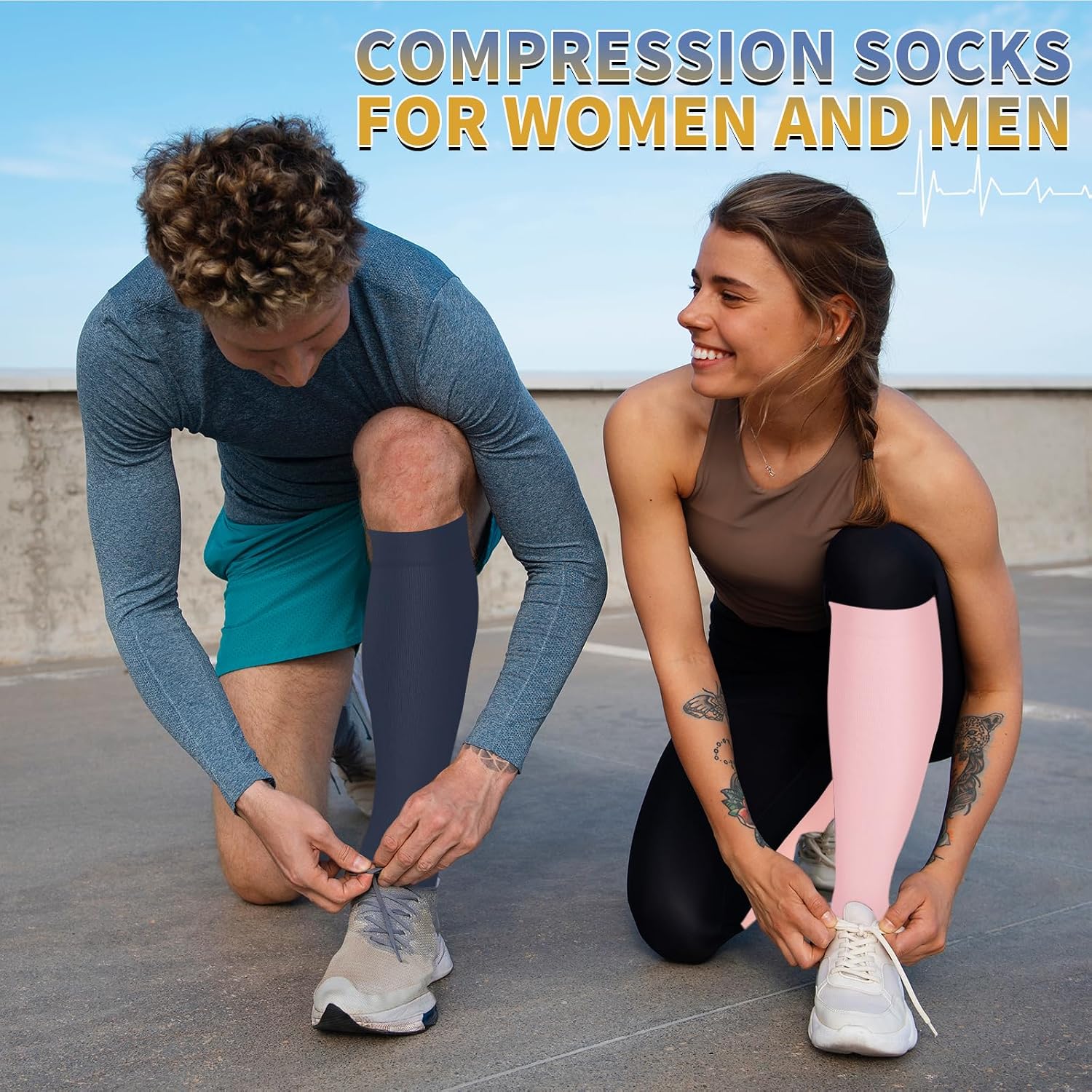 Sooverki Copper Compression Socks for Men & Women 8 Pack 15-20mmHg - Knee High Stockings Best Support for Running Athletic