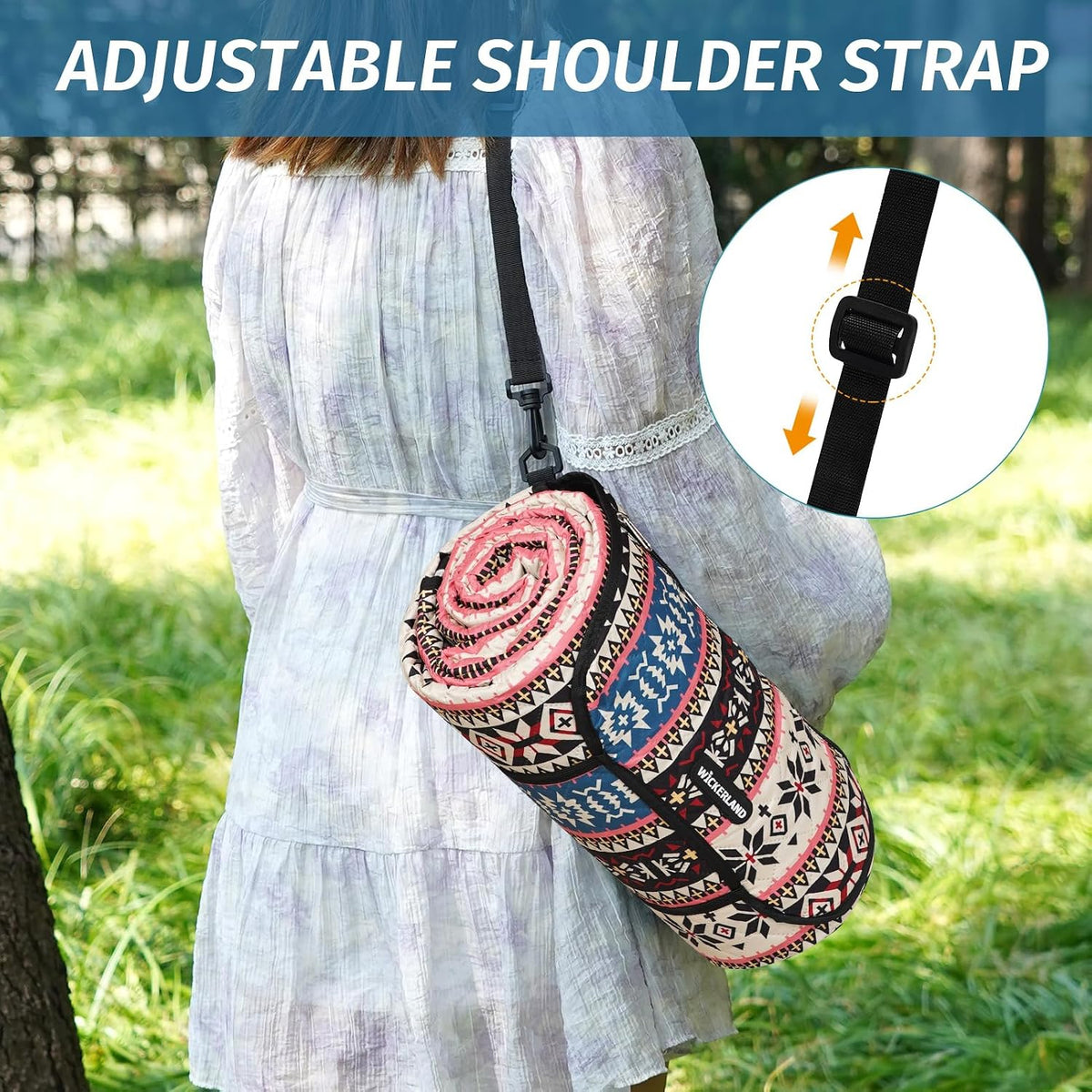 Picnic Blanket,Beach Blanket Waterproof Sandproof w/Strap,Boho