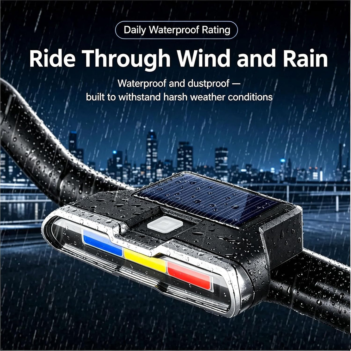 7 Mode Bike Lights with Solar Power Charge, Smart Sensing Bicycle Lights