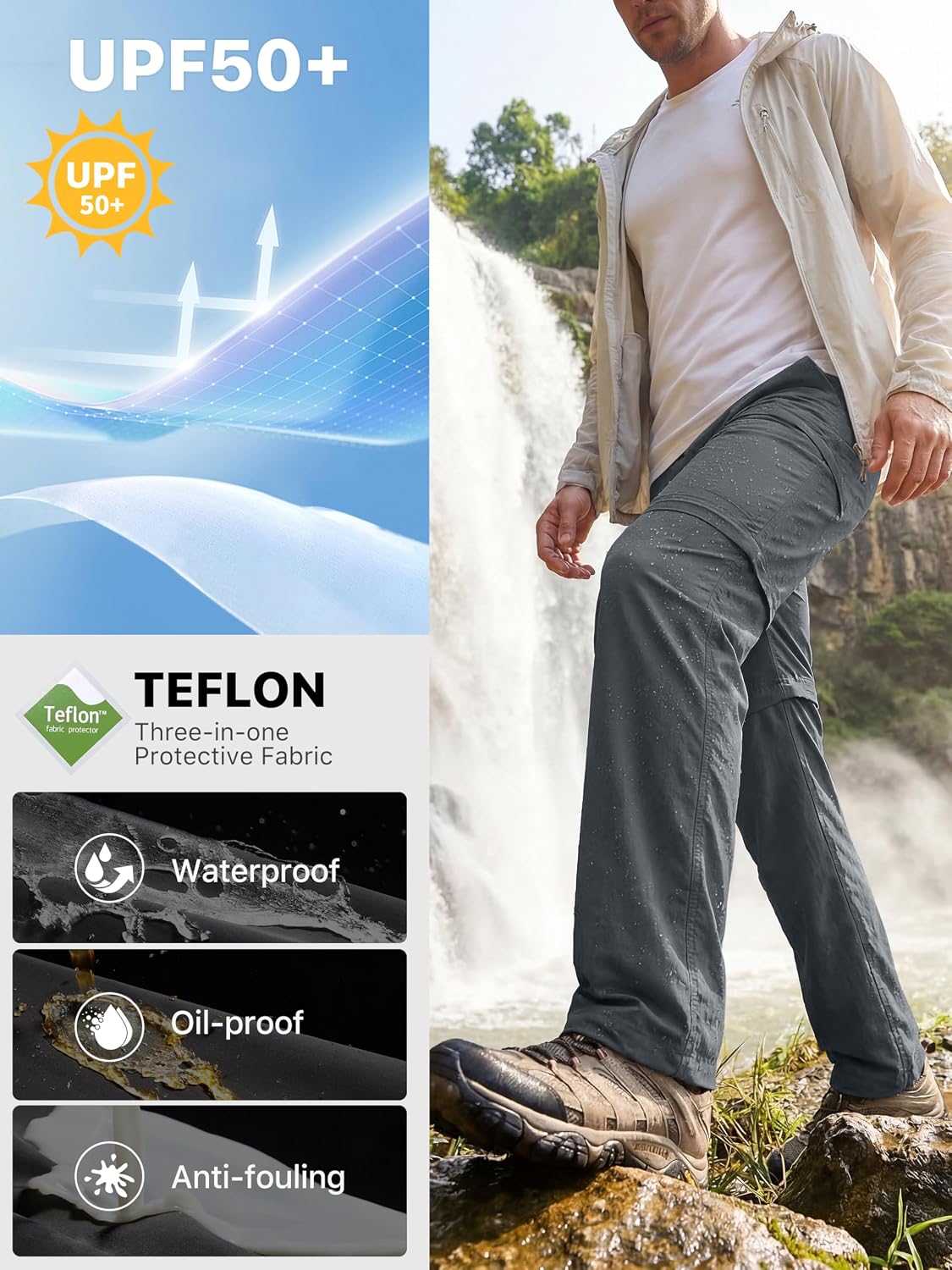 FREE SOLDIER Men's Convertible Hiking Pants Outdoor Lightweight