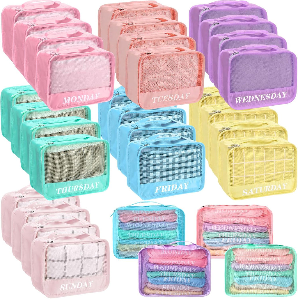 15 Pcs Day of Week Packing Cubes Travel Kids, 9x7x3inch, Macaron