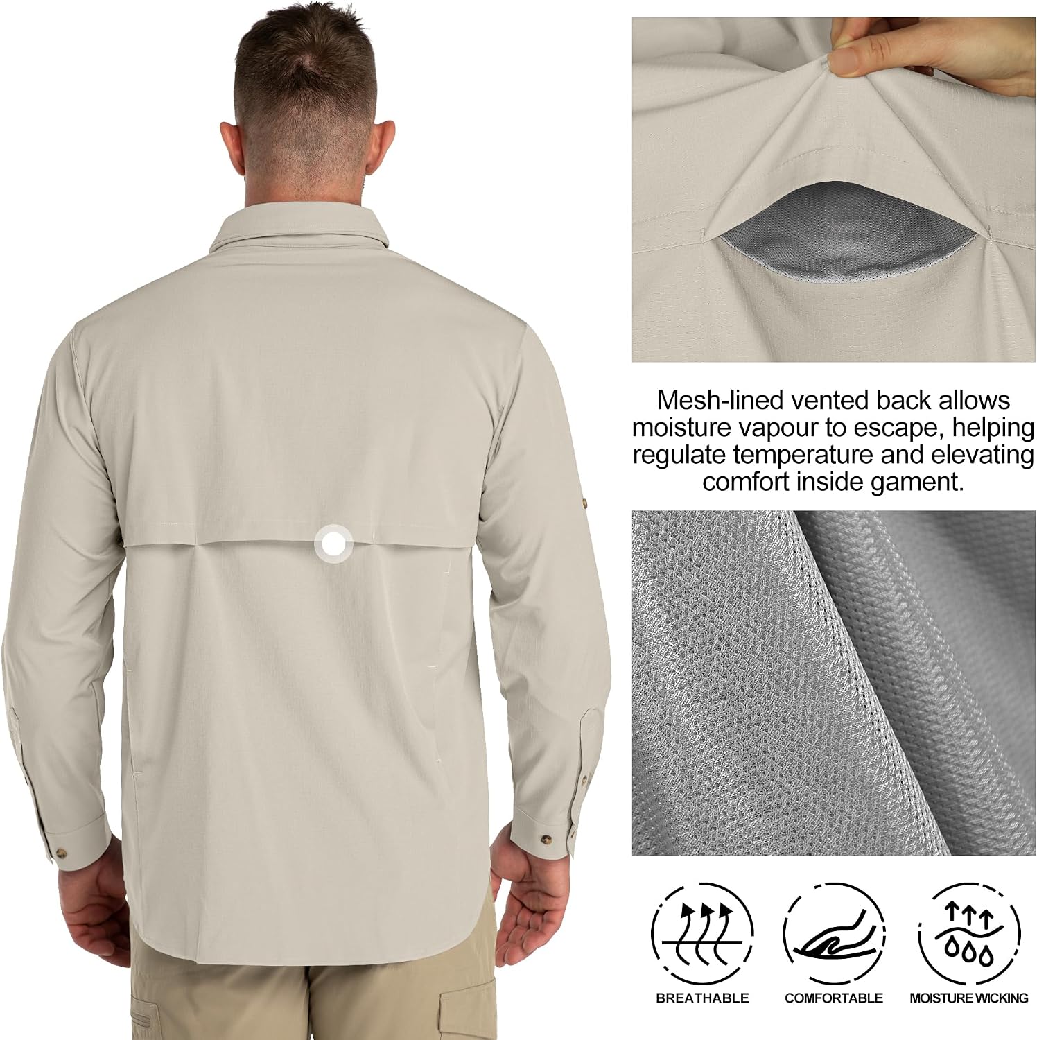 33,000ft Men's UPF 50+ UV Protection Long Sleeve Hiking Shirts Breathable Quick Dry Fishing Shirts for Safari, Outdoor