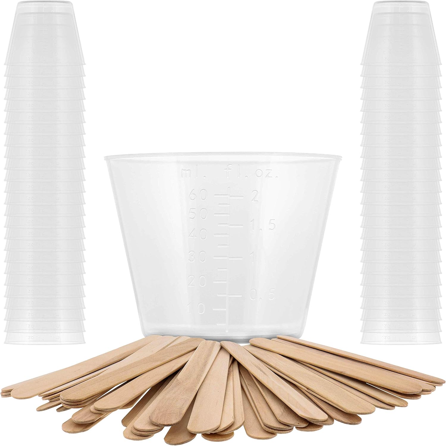 Pouring Masters 2 Oz (60 ml) Liquid Measuring Cups, 50 Pack with 25 Sticks