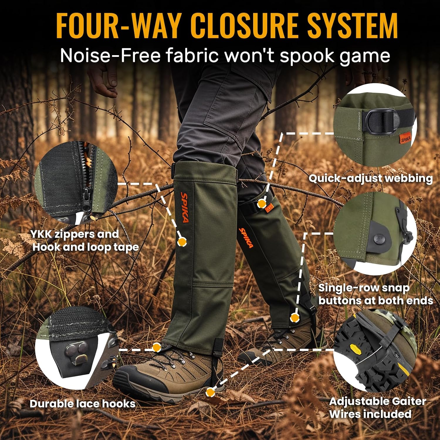 SPIKA Strike Snake Gaiters, Waterproof Hunting Gaiter for Men and Women, Adjustable and Snake Resistent Leg Protective for Outdoors Hiking