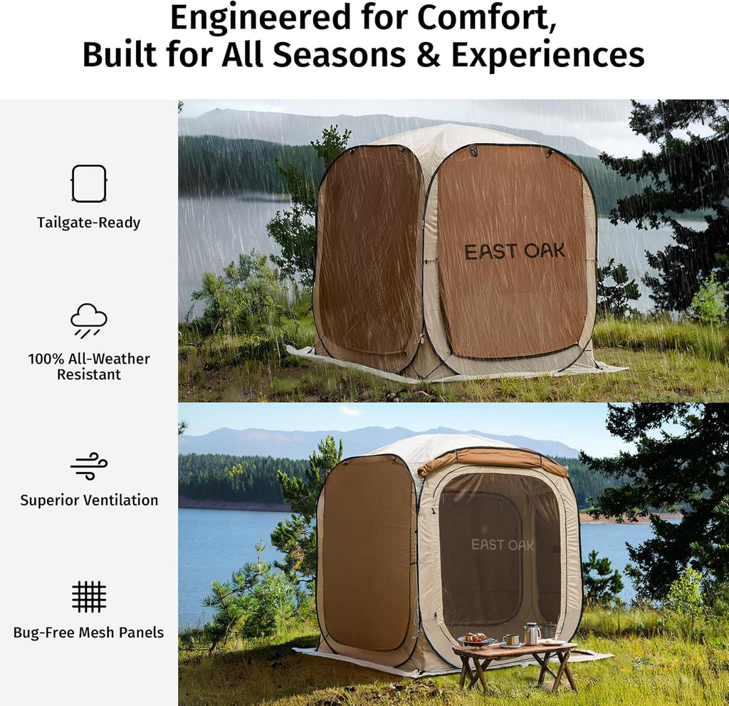 East Oak 6×6 FT Pop Up Canopy Tent with Mesh | Outdoor Screen House with 4 Sunshades | Instant Canopy with Portable Carry Bag | Gazebo Tent for Camping, Patio, and Beach | Beige