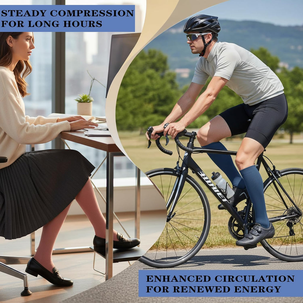 Sooverki Copper Compression Socks for Men & Women 8 Pack 15-20mmHg - Knee High Stockings Best Support for Running Athletic