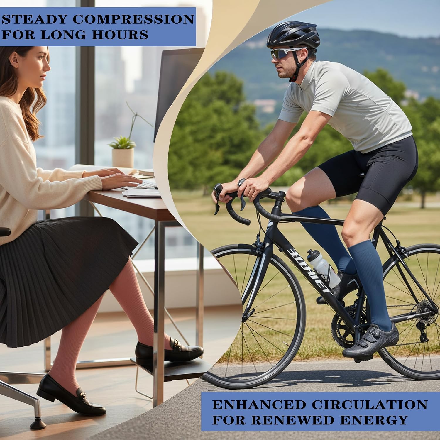 Sooverki Copper Compression Socks for Men & Women 8 Pack 15-20mmHg - Knee High Stockings Best Support for Running Athletic