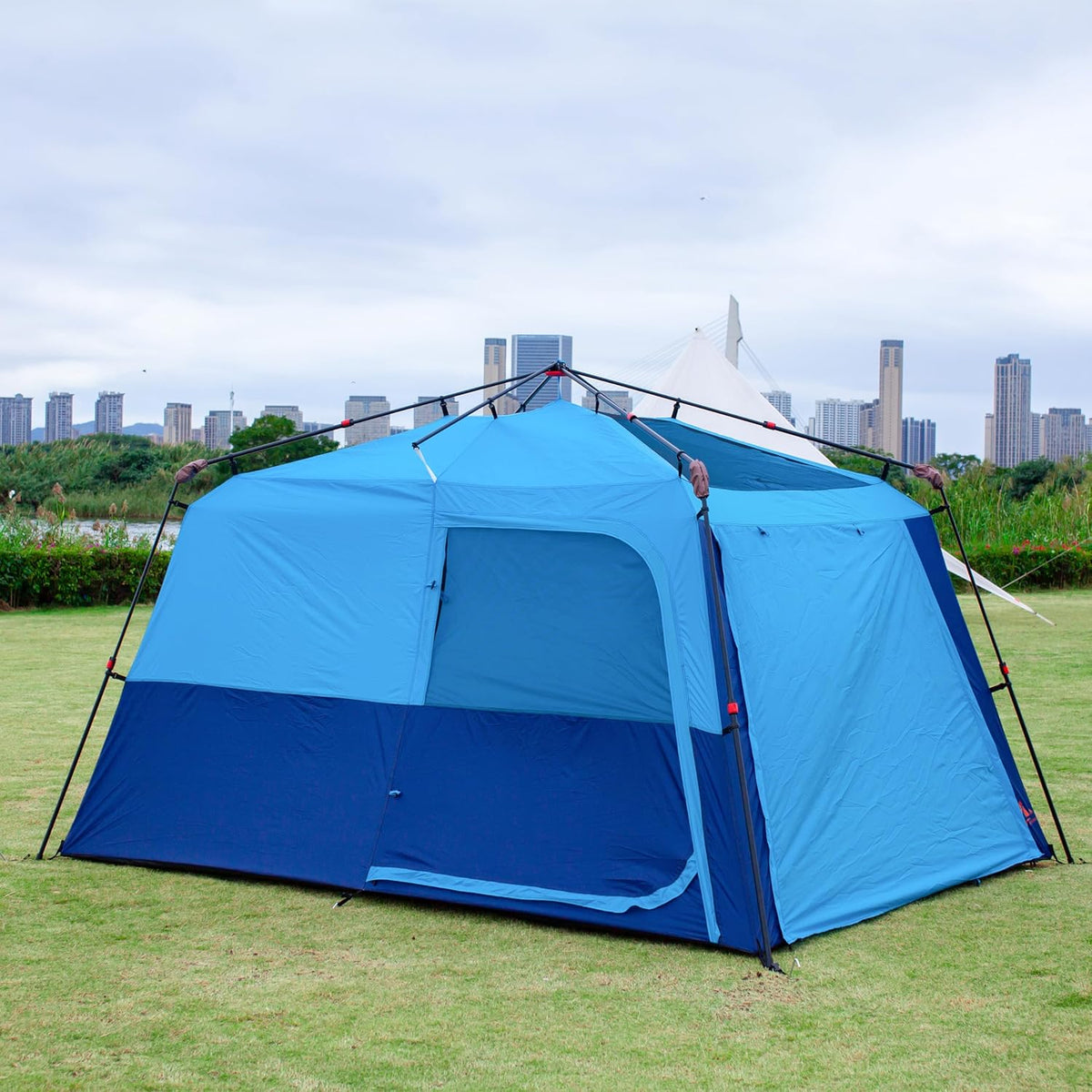 KTT Extra Large Tent 8-10-12-14 Person(A),Family Cabin Tents,2 Rooms,3 Doors and 3 Windows with Mesh,Straight Wall,Waterproof,Double Layer,Big Tent for Outdoor,Picnic,Camping,Family Gathering