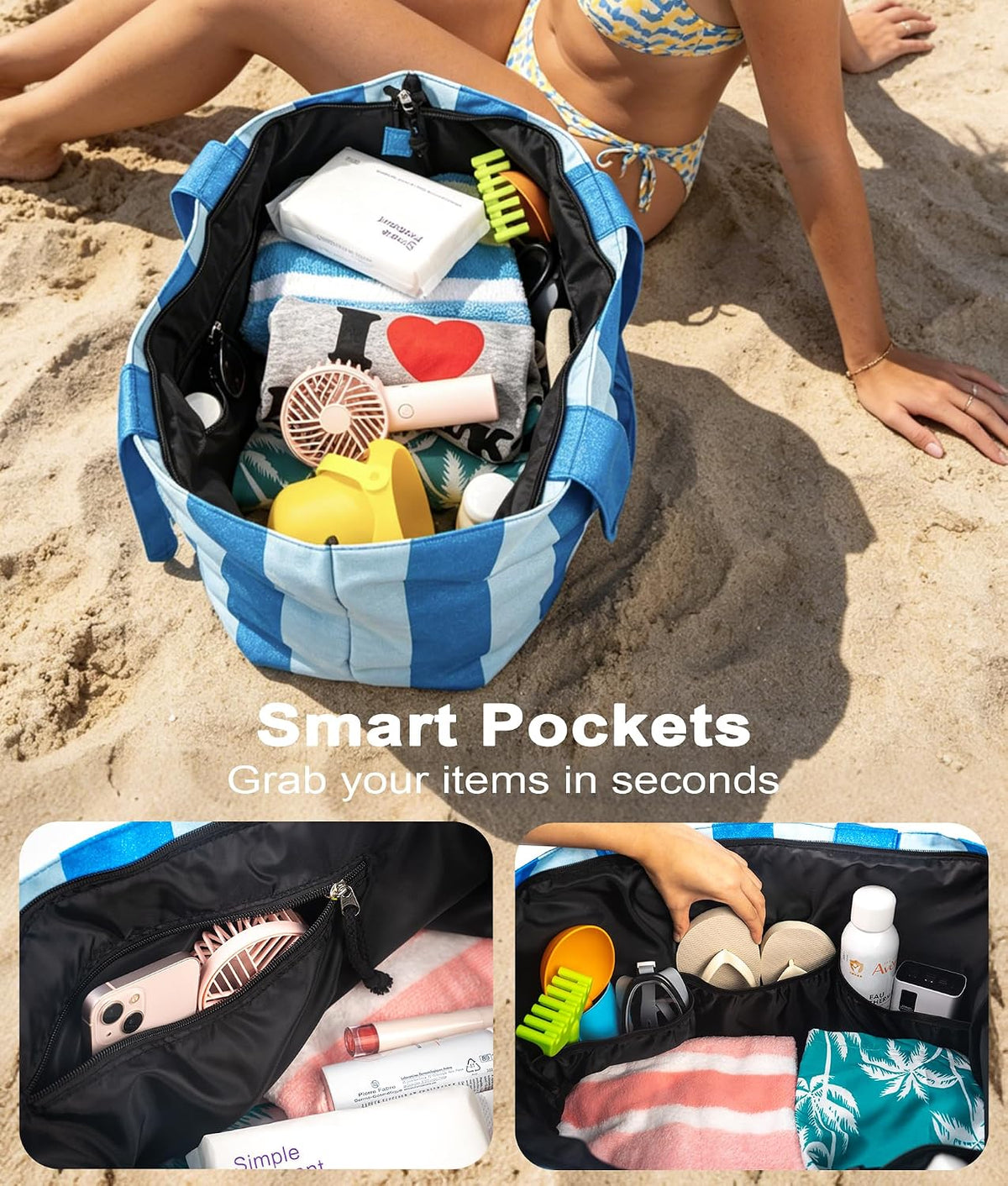 Bagelite Beach Bags Waterproof Sandproof, XL Large Pool Tote Bag for Women