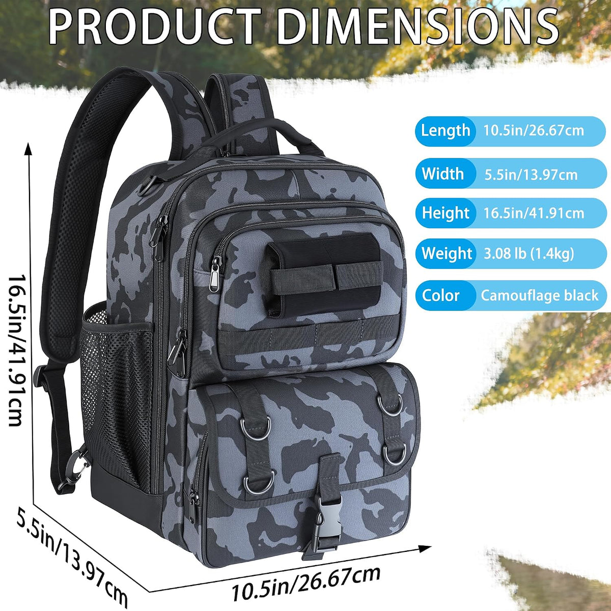 Fishing Backpack with Tackle Boxes,Fishing Sling Tackle Bag with Rod Holder Waterproof Fishing Bag with Fishing Gear, Fishing Gifts for Men Women Gear Combo Kit,Camouflage Black