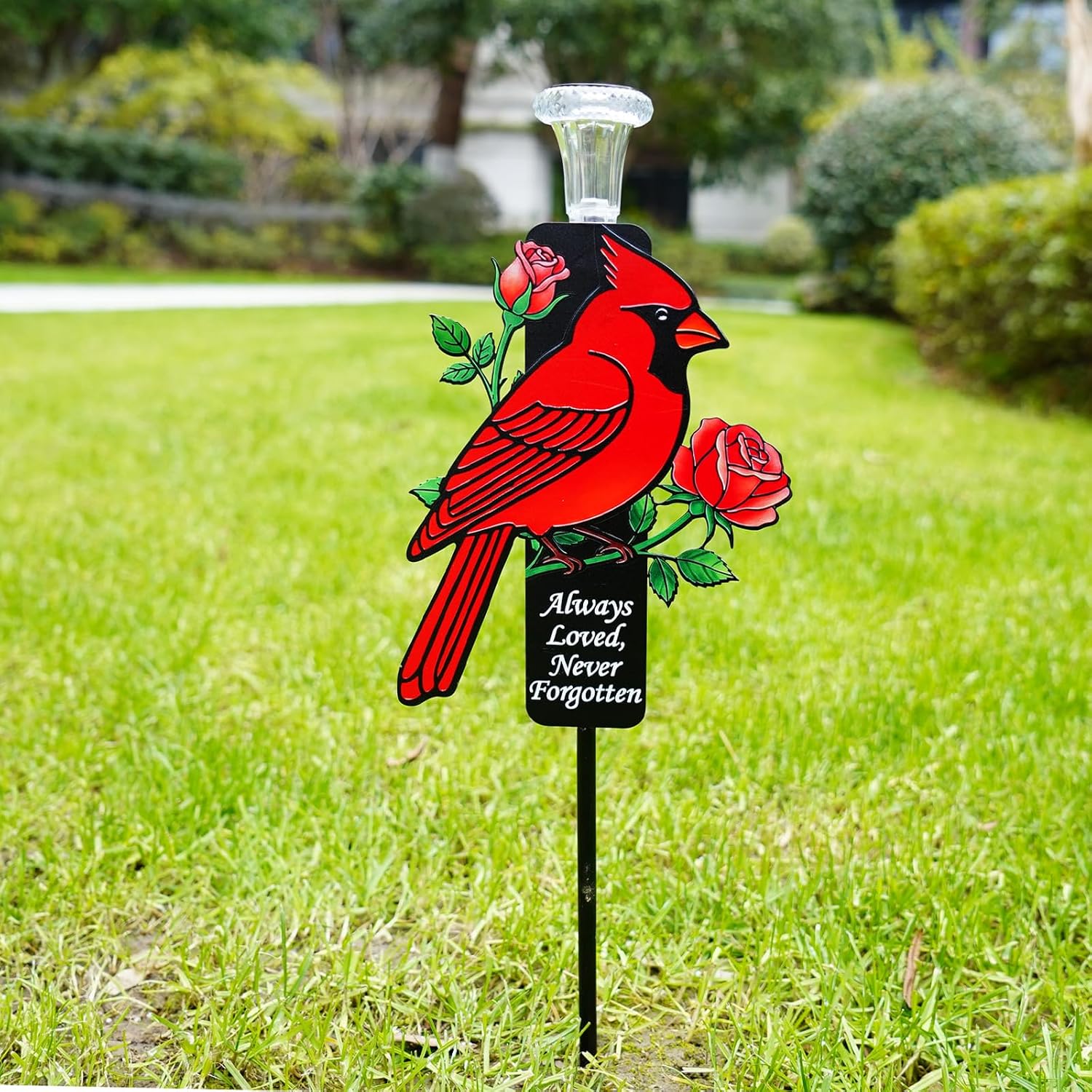 Solar Cardinal Memorial Stakes for Graves - Metal Cemetery Decorations with LED Light, Sympathy Gift for Loss of Father Dad, Mom, Grandma, Garden Grave Markers