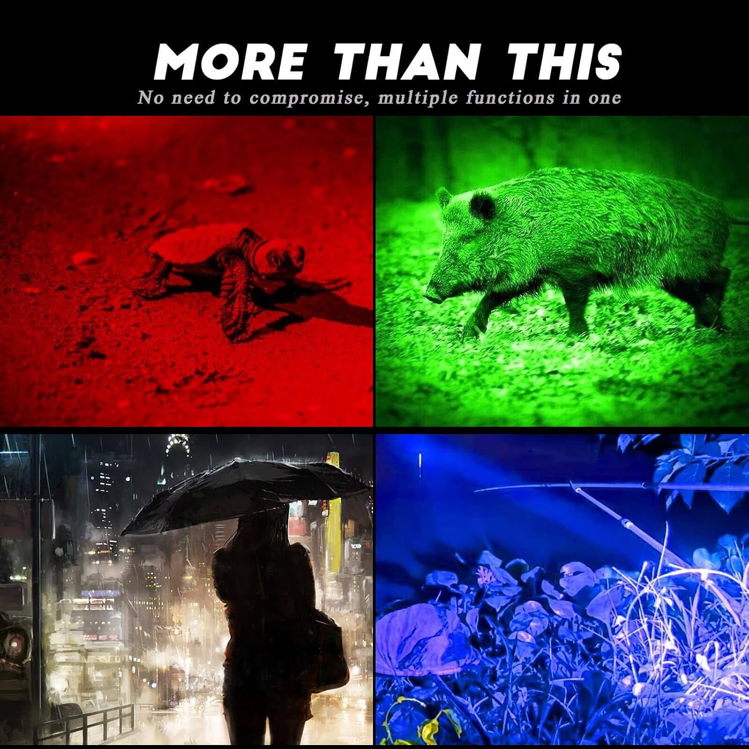 RGBW 4 Modes Flashlight, Red Green Blue White Light Options | Zoomable & Memory Function | Multi-Color Changing | Compact, Weatherproof for Night Vision | No Battery Included