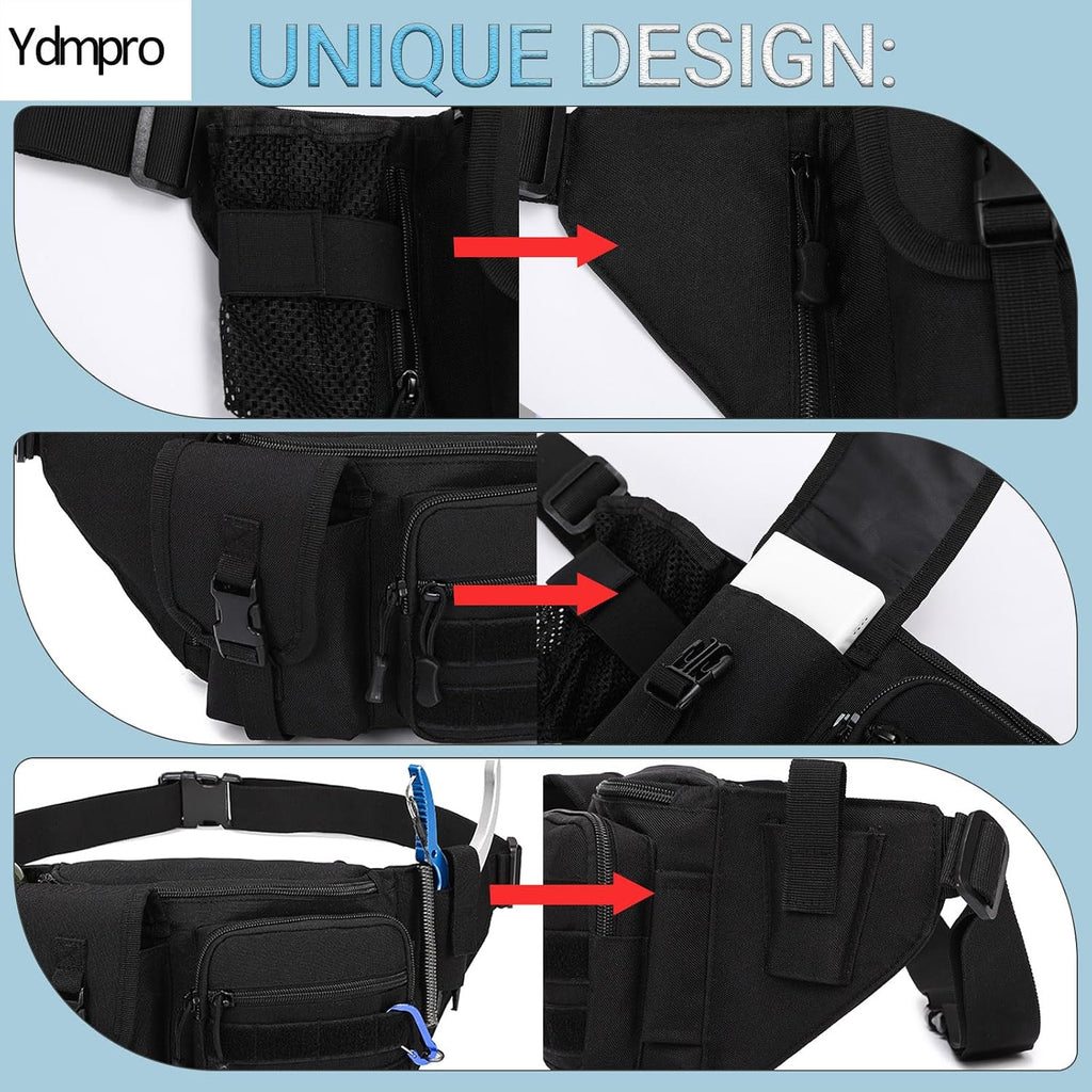 Tactical Fanny Pack，Military Waist Bag Hip Belt Bumbag Utility Bags for Fishing Hiking Hunting with Mesh Water Bottle Holder Pouch (Tan)