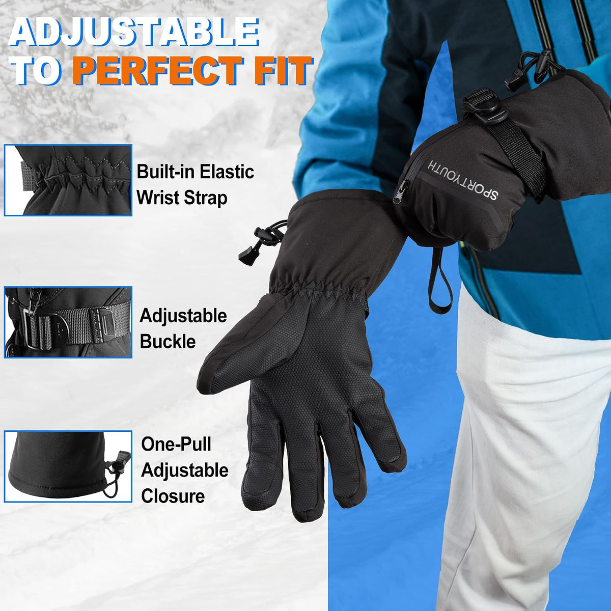 SPORTYOUTH Winter Gloves for Men Women, 3M Thinsulate Thermal Insulation