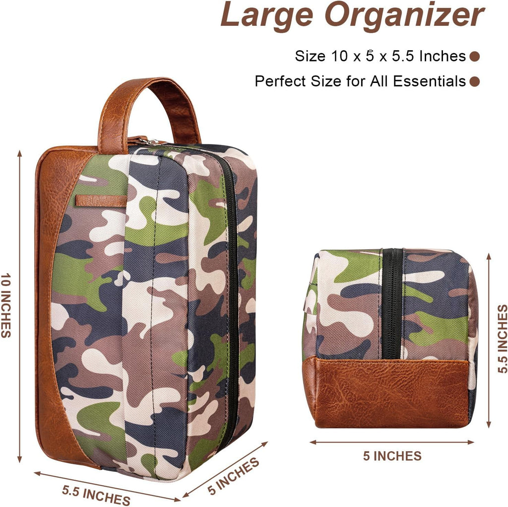 Travel Toiletry Bag for Men, Hanging Toiletry Organizer, Water Resistant Shaving Kit with Large Capacity for Travel Accessories (Camo-Bright Green, Medium)