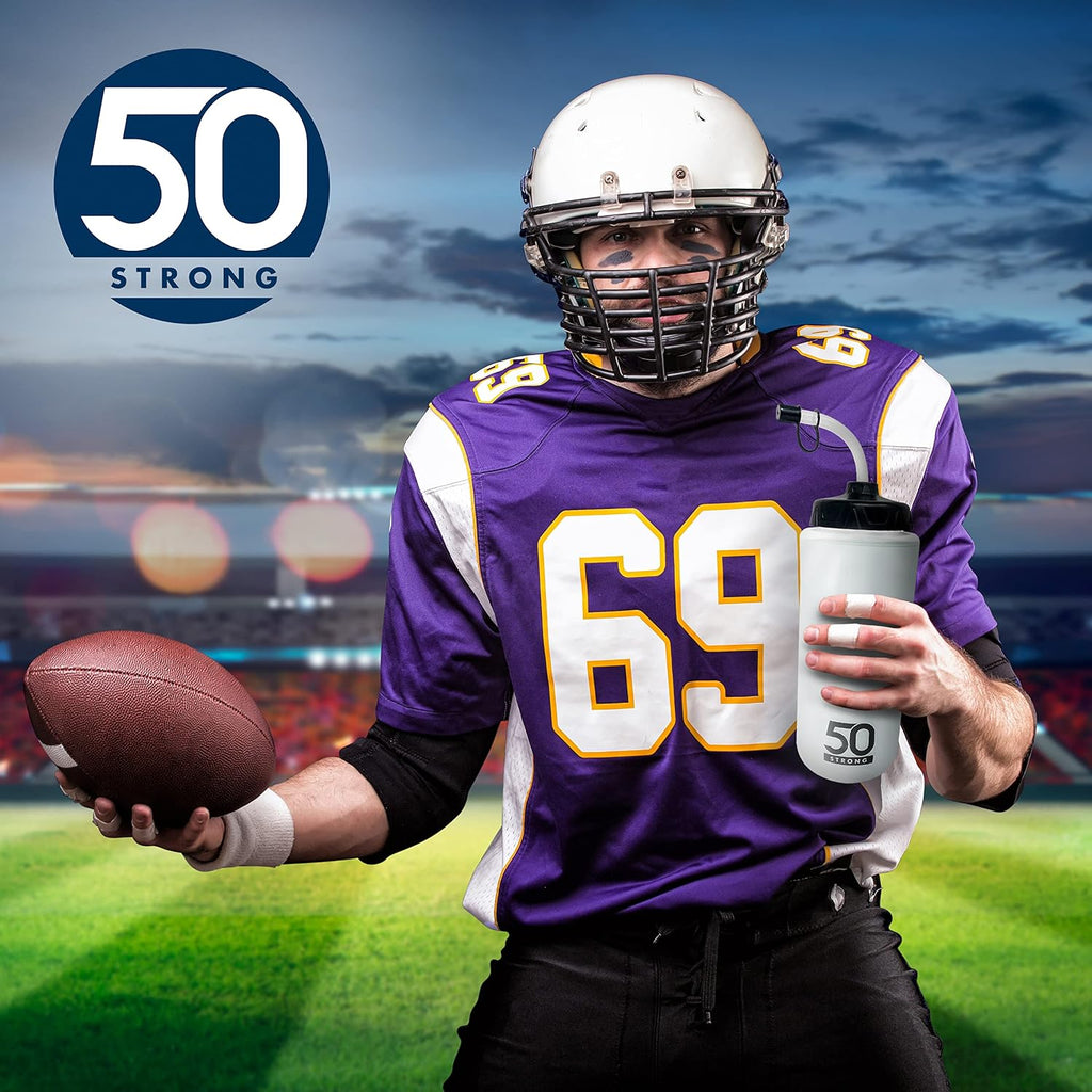 50 Strong | Hockey & Lacrosse Water Bottle with Straw, 1 Liter