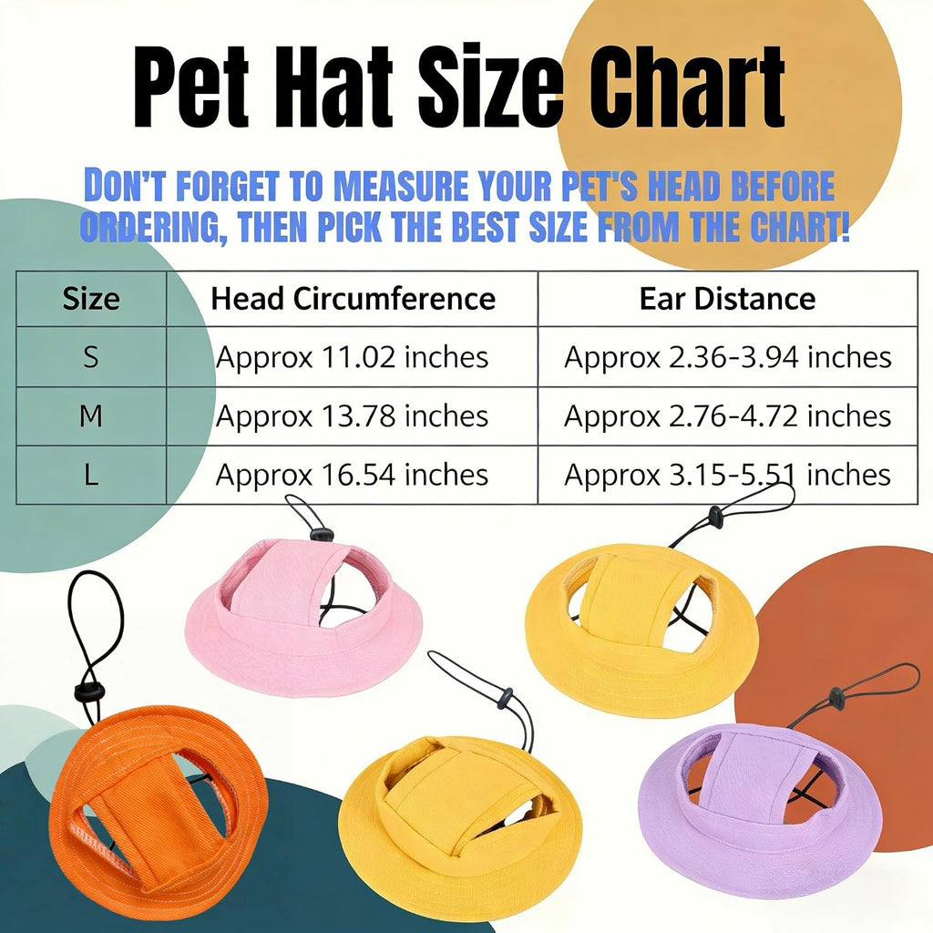 Denim Flannel Pet Sun Hat with Ear Holes, Adjustable UV Protection Cap for Dogs & Cats, Breathable Summer Outdoor Hat with Curved Brim (Orange, M)