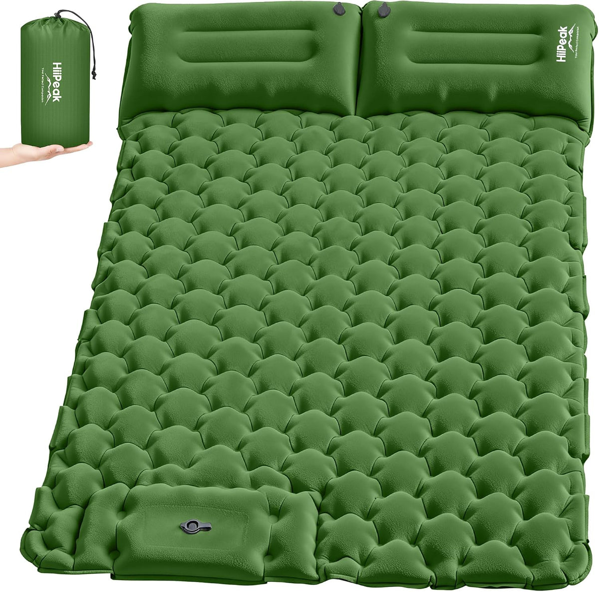 HiiPeak Double Sleeping Pad for Camping - Suede Top Camping Mattress with Pillow, Built-in Foot Pump, Compact Inflatable 2-Person Portable Mat for Backpacking, Hiking, Car Traveling, Beach, Tent