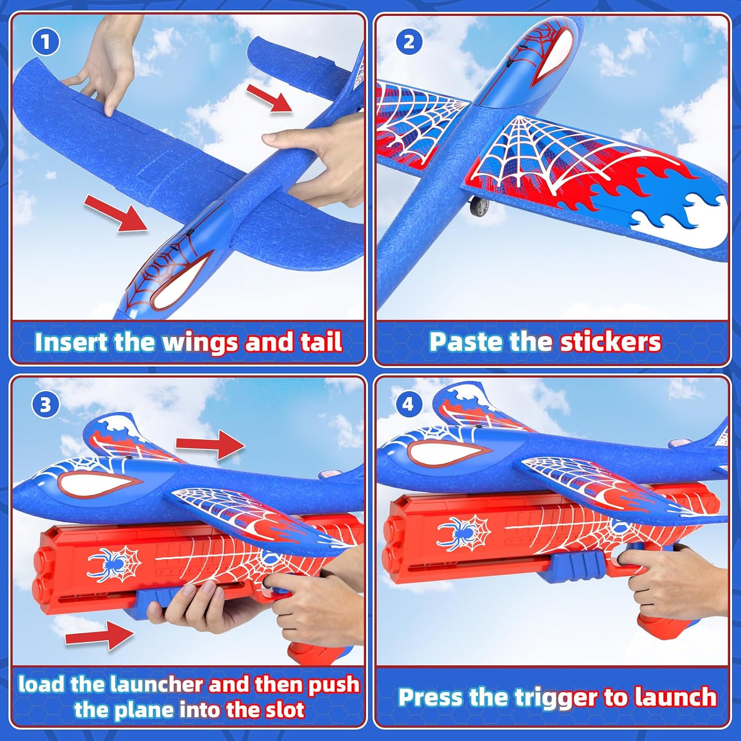 3 Pack Foam Airplane Launcher Toys for Kids ages 4-8, 13.2" LED Glider