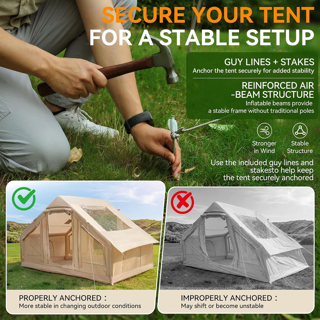 Inflatable Camping Tent, 5-Minute Setup, 4-6 Person Family Tent