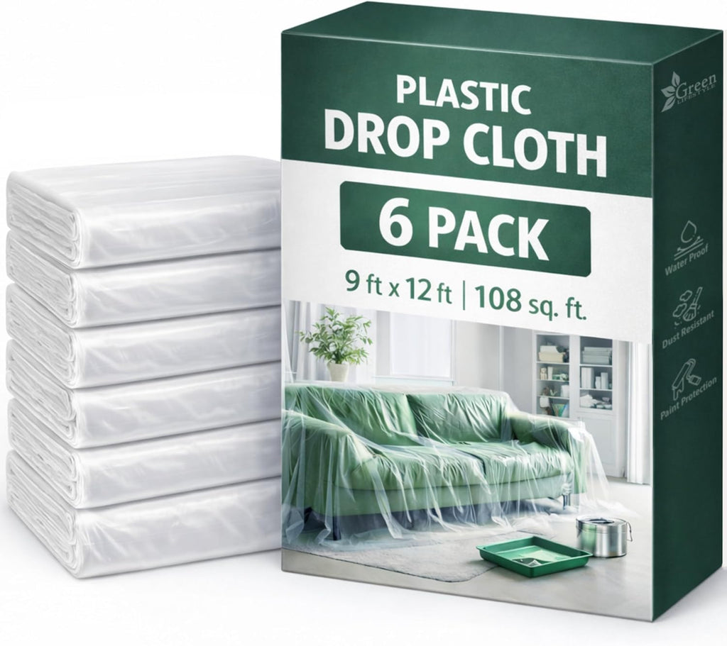 GREEN LIFESTYLE All Purpose Canvas Drop Cloths - Drop Cloth for Painting, Floor Cover, Heavy Duty Protection for Furniture & Surfaces, Reusable Painters Canvas Tarp for Renovation (9x12)