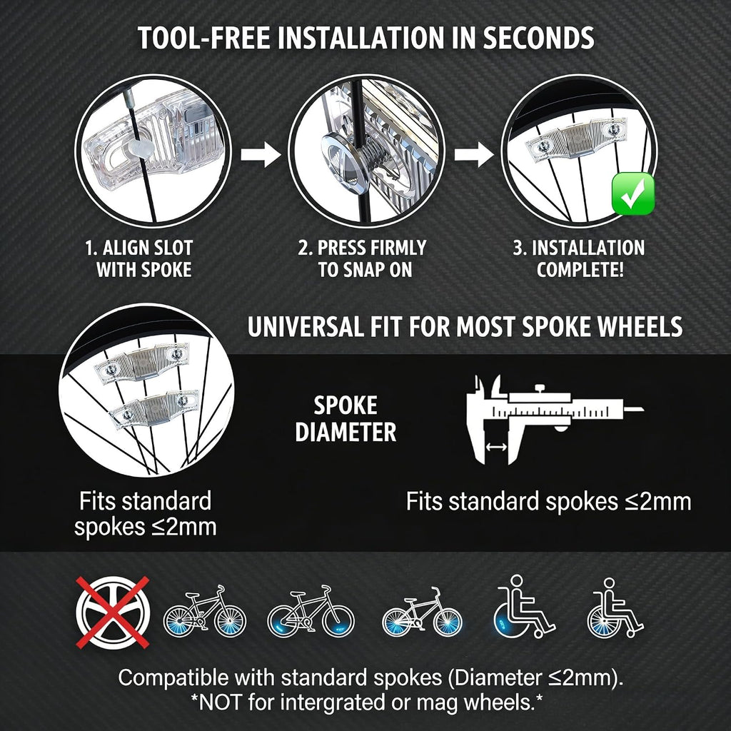 HANZE LED Bike Wheel Lights Reflectors, 9-Color 21 Lighting Modes