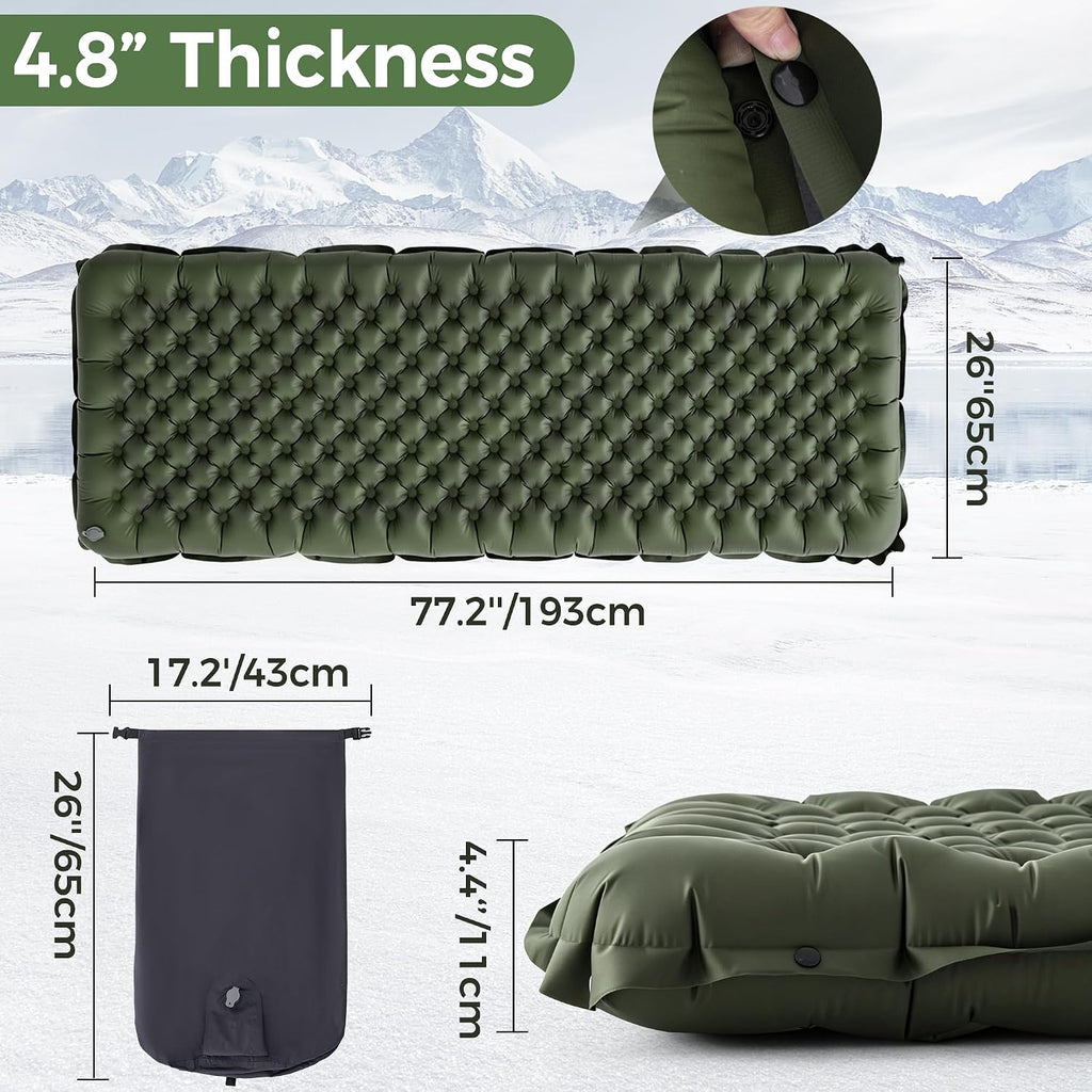 Lamberia 9.0 R Value Self Inflating Sleeping Pad, 5" Thick Camping Bed