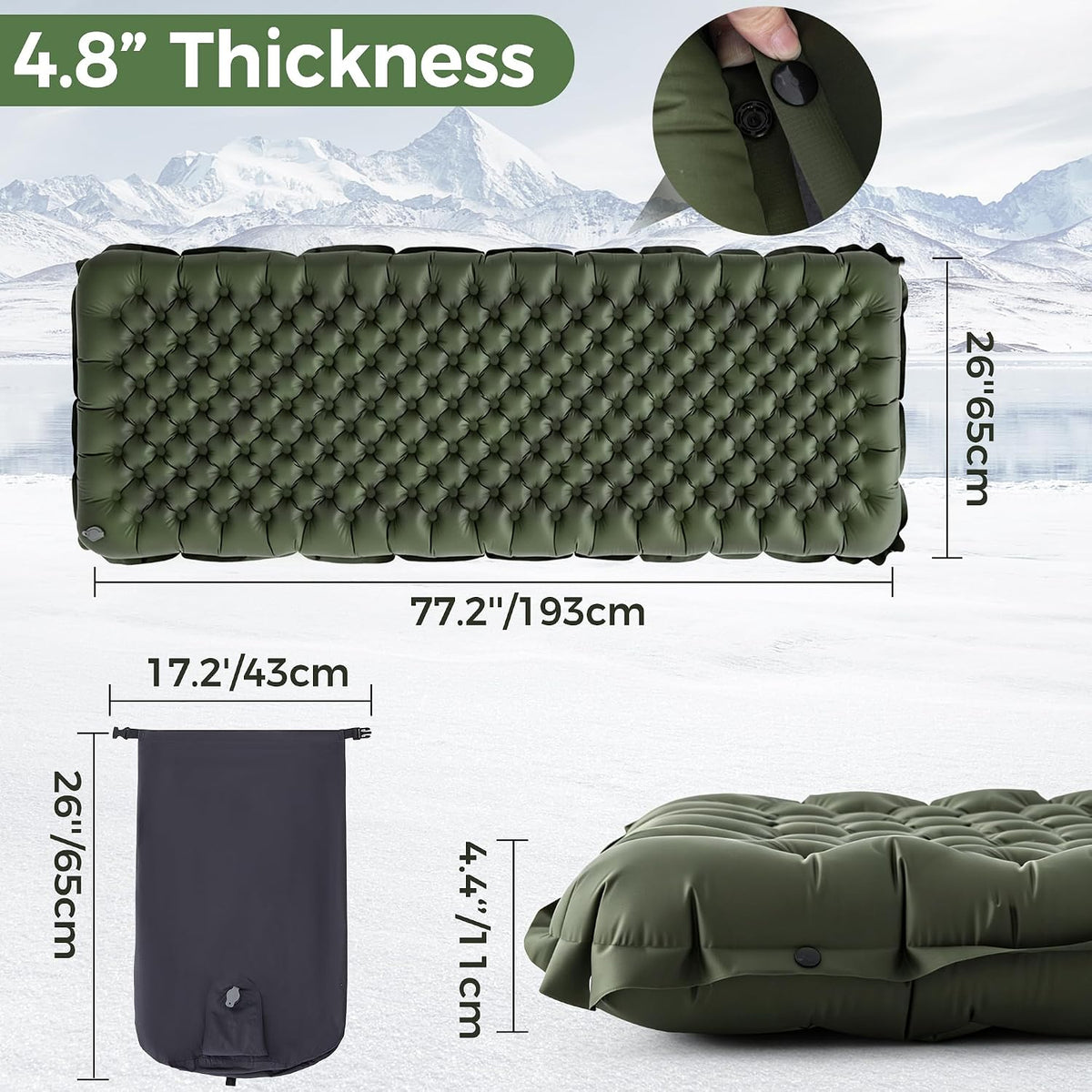 Lamberia 9.0 R Value Self Inflating Sleeping Pad, 5" Thick Camping Bed