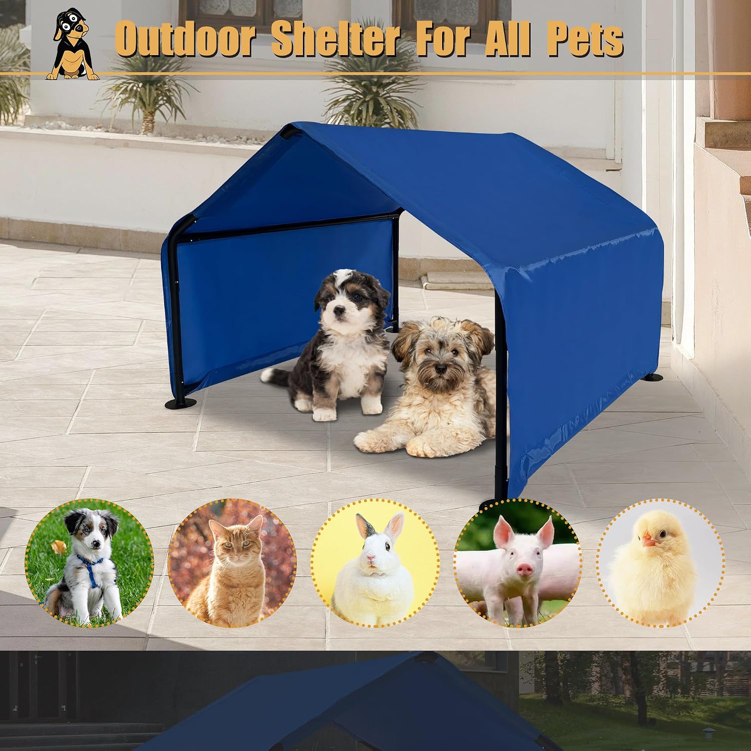 Outdoor Pet Shade Dog Shade Shelter, Versatile Pet Canopy Tent Pet Awning for Dogs, Cats, Small Animals and Livestock, 4'x4'x3' Waterproof, Sun Protection, Blue