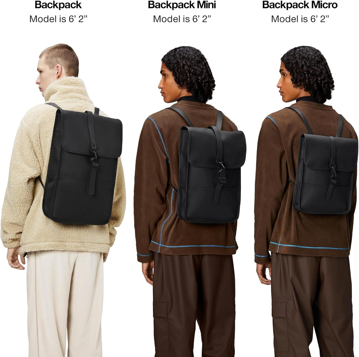 RAINS Backpack Black Waterproof Laptop Bag for Men and Women, Work Bag
