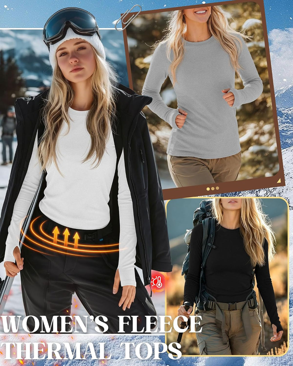 Neer 4 Pack Women's Thermal Fleece Lined Shirts Warm Base Layer