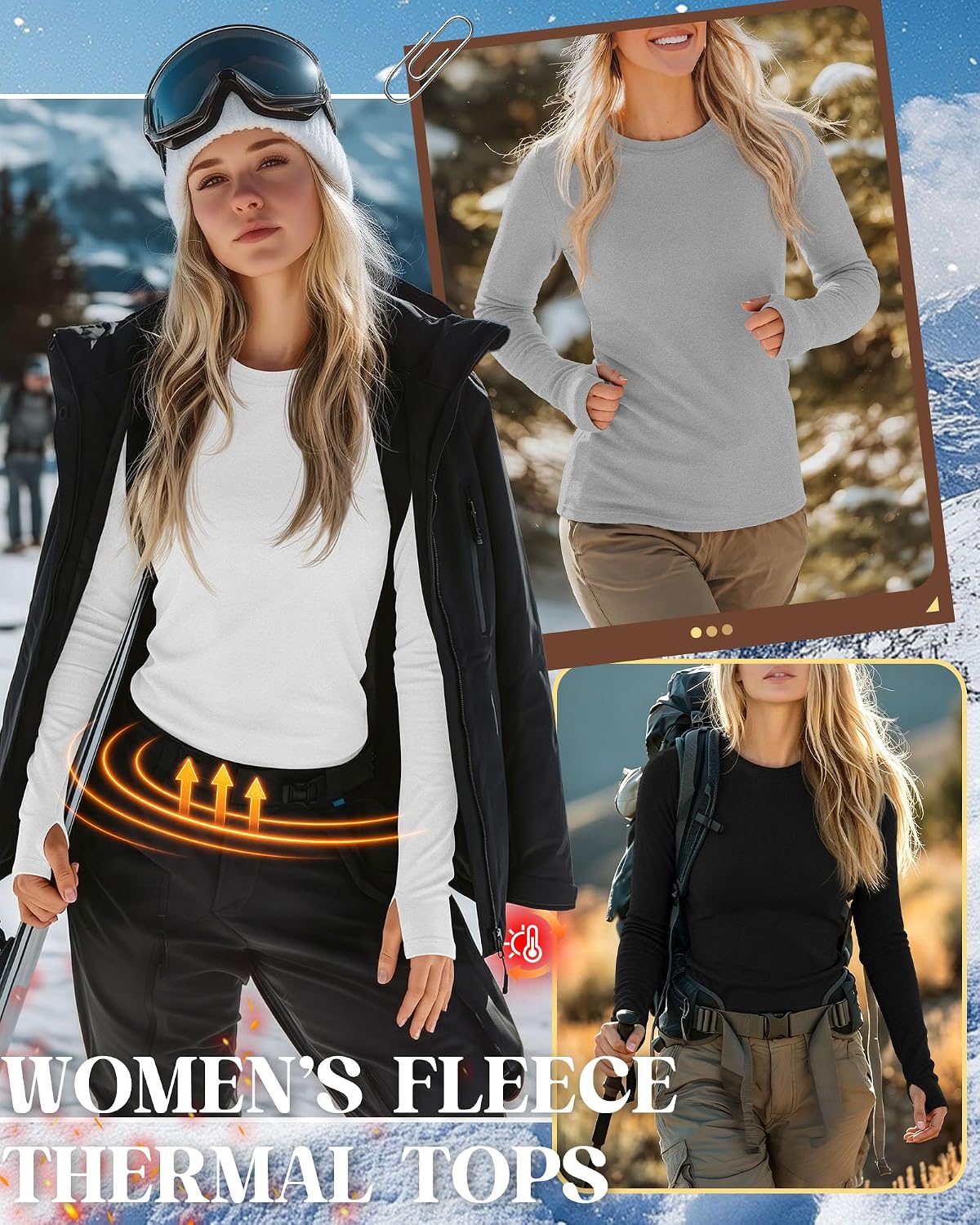 Neer 4 Pack Women's Thermal Fleece Lined Shirts Warm Base Layer