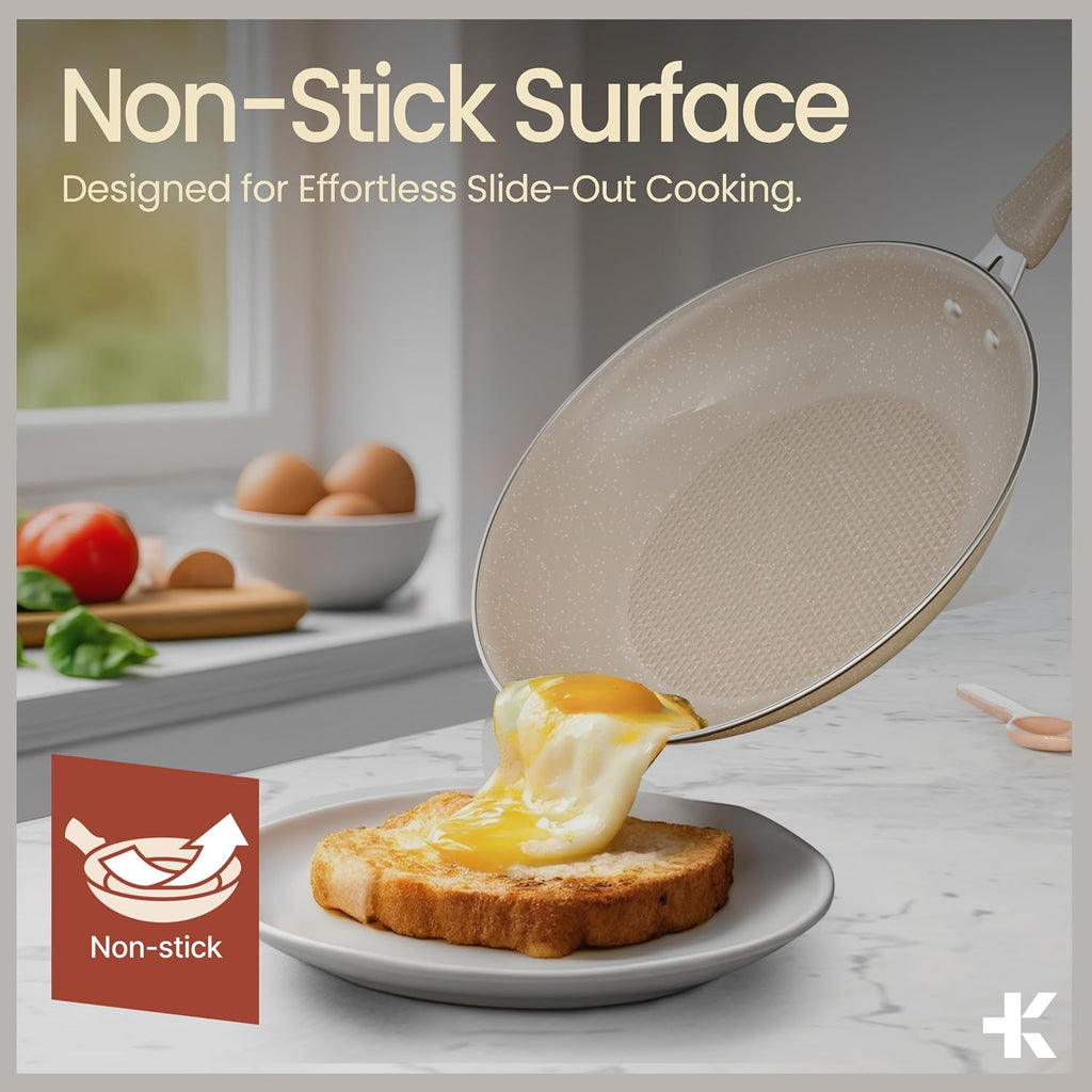 Pots and Pans Set, 22-Piece Non Stick Cookware & Bakeware Sets with Plaid Pattern, Stackable Design, Dishwasher Safe, Stain-resistant, Oven & All-Stove Safe, Tempered Glass Lid, White Marble