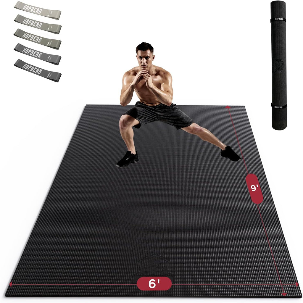 HAPBEAR Large Exercise Mat-6'x4'/7'x5'/6'x8'/6'x9'/6'x10'/6'x12'x 1/3"(8mm)