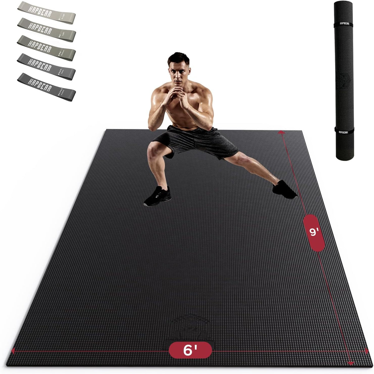HAPBEAR Large Exercise Mat-6'x4'/7'x5'/6'x8'/6'x9'/6'x10'/6'x12'x 1/3"(8mm)