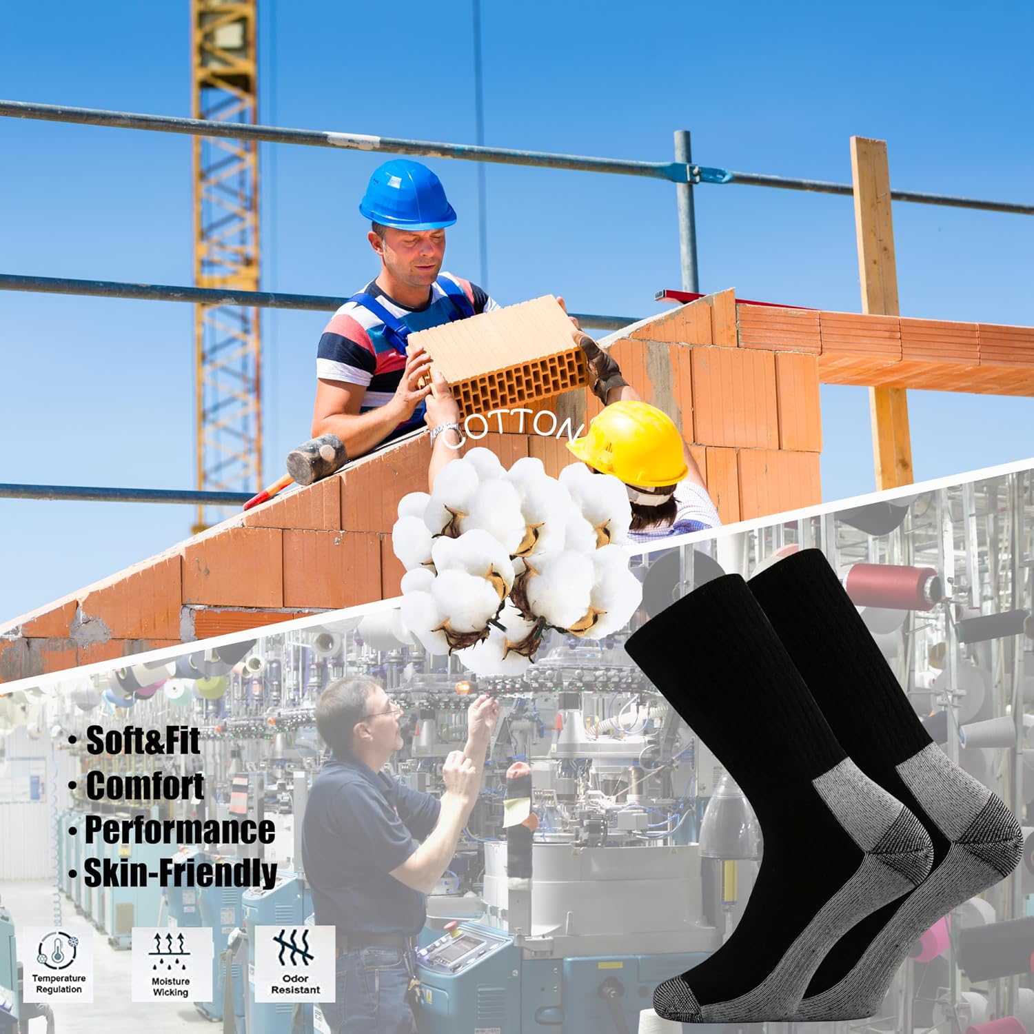 Ortis Cotton Cushion Crew Athletic Socks for Men Work Boot Sports Exercise