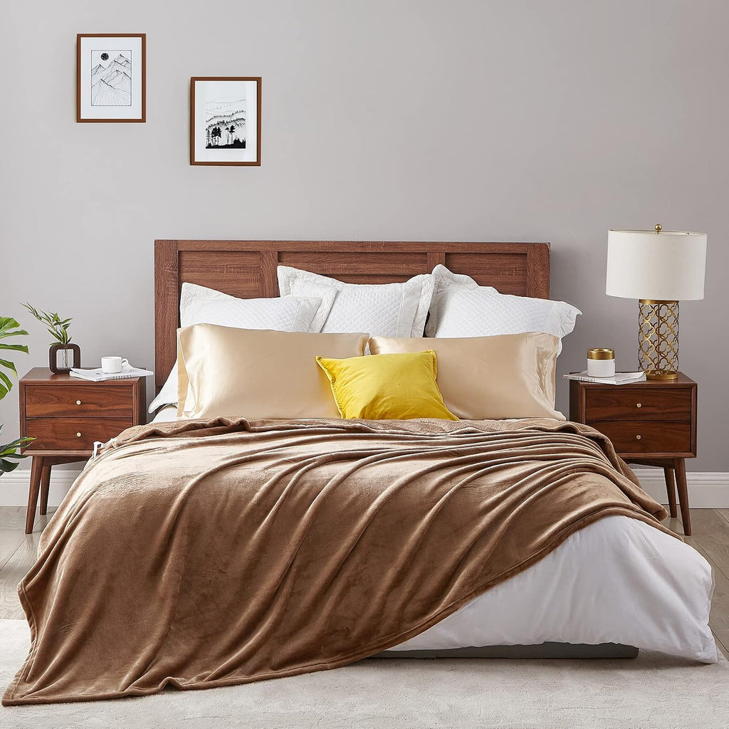 Hansleep Twin Camel Fleece Blanket, Soft Flannel Bed Blanket