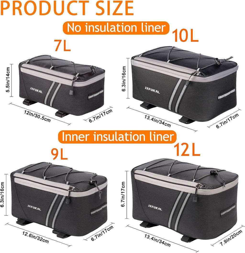 JXFUKAL Rear Bike Rack Bag with Rain Cover, 7L/9L/10L/12L Ebike Bag