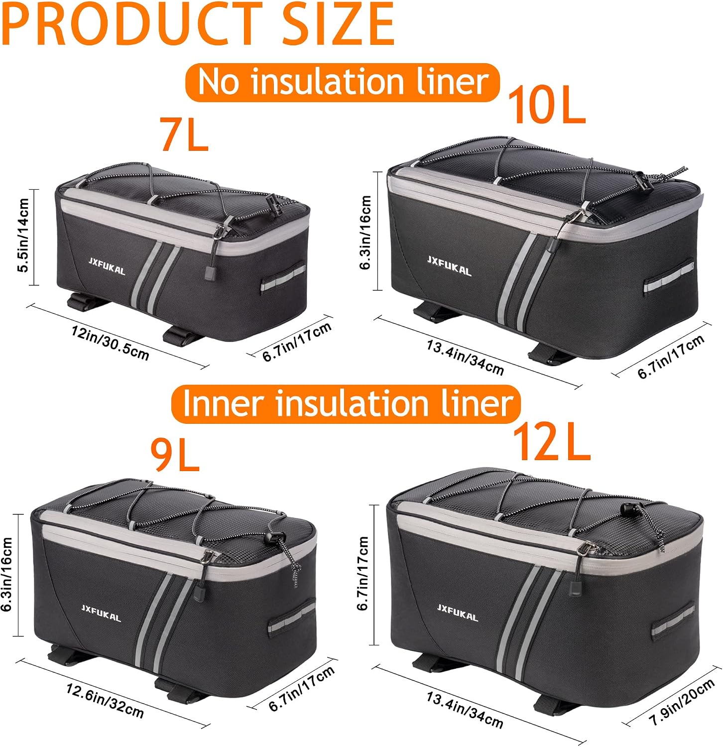 JXFUKAL Rear Bike Rack Bag with Rain Cover, 7L/9L/10L/12L Ebike Bag