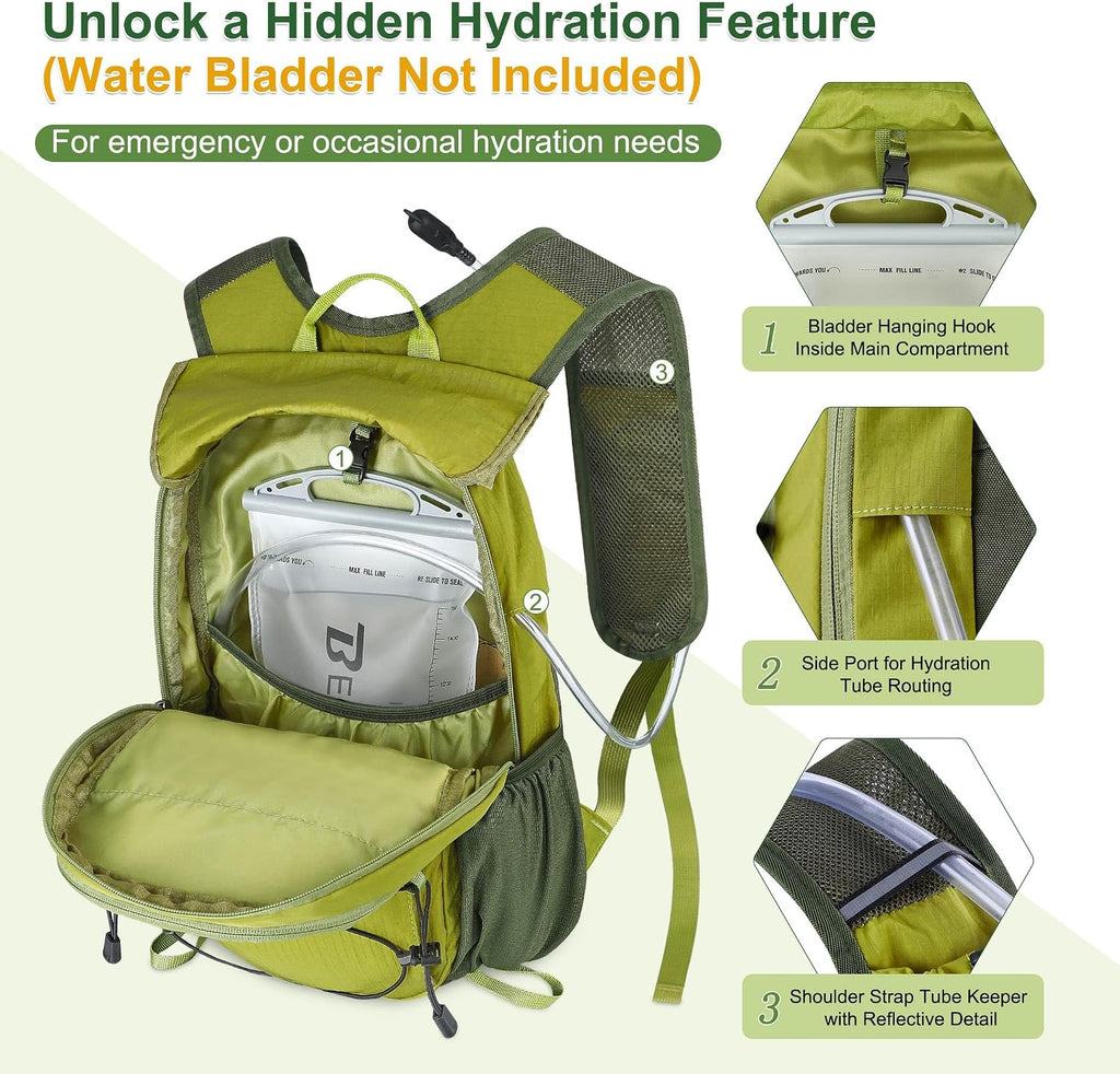 BECOJADDE Hiking Backpack 15L Small Backpack Packable Day pack Water Resistant Lightweight Travel Backpack for Women Men with Shoulder Strap Pockets for Hiking Camping Outdoor, Green